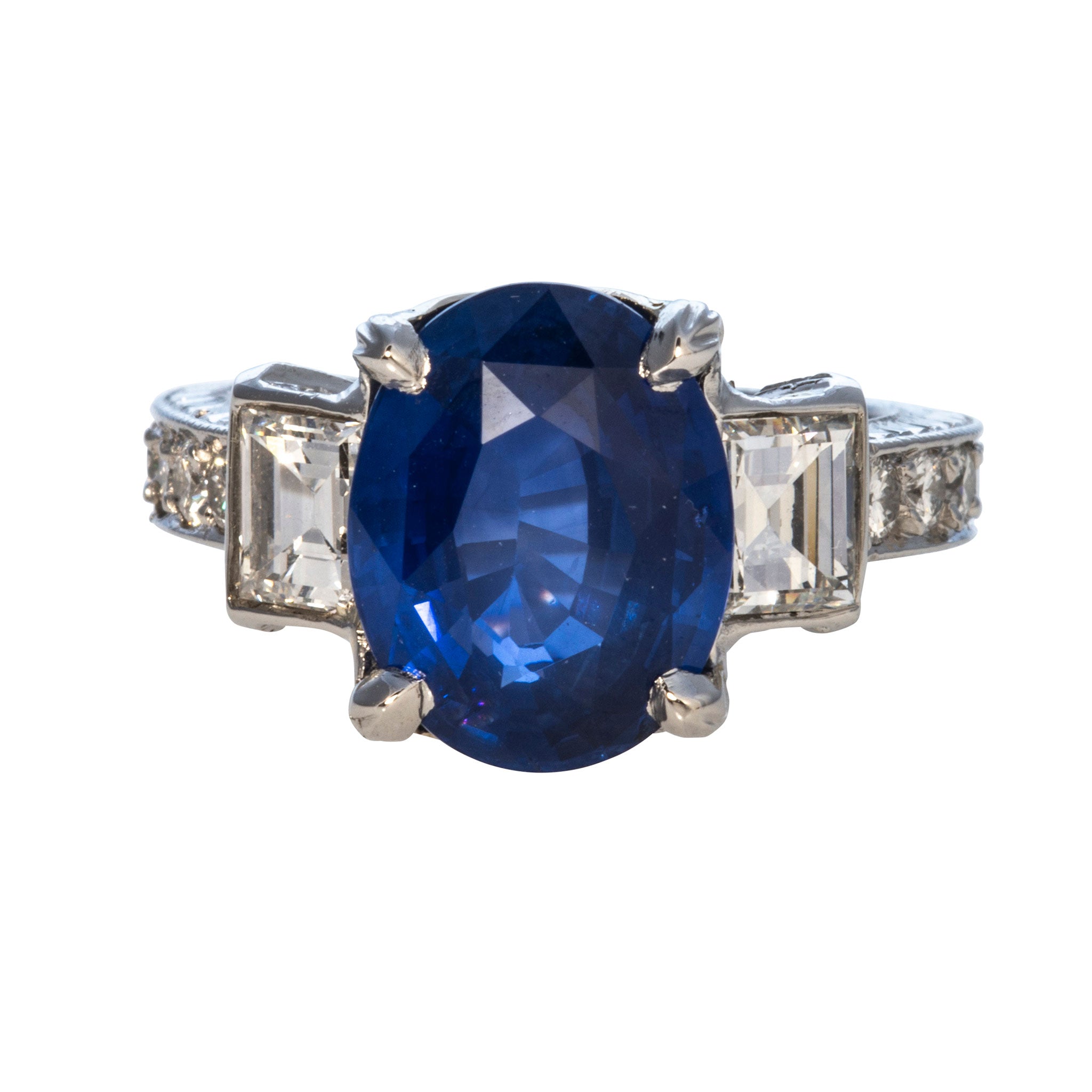 5ct Oval Sapphire & Diamond Platinum Ring - Vintage Estate Jewelry for Weddings, Anniversaries & Special Occasions