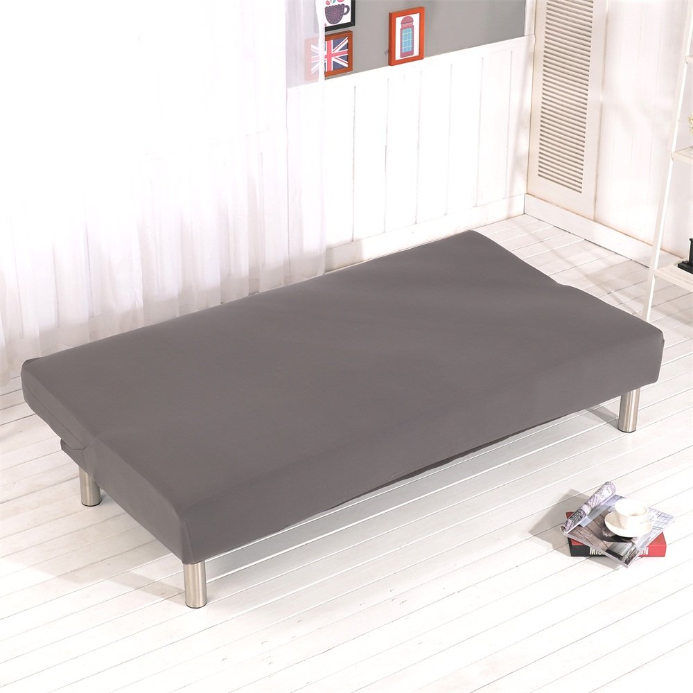 Stretch Armless Sofa Cover - Non-Slip Polyester Spandex Slipcover for Sofa Bed, Folding Couch & Futon - Grey Furniture Protector (Perfect for Small Spaces, Apartments & Dorm Rooms)