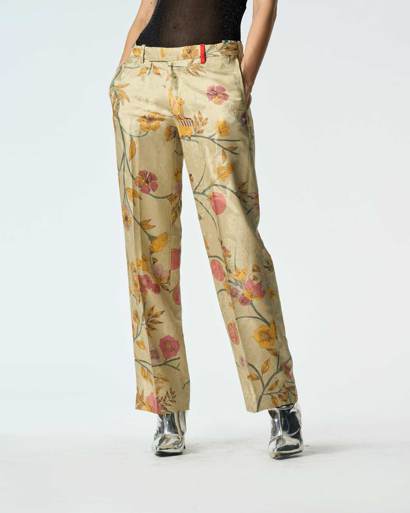 Premium Straight Fit Silk Damask Trousers in Mint Green - Elegant Office Wear & Formal Occasions