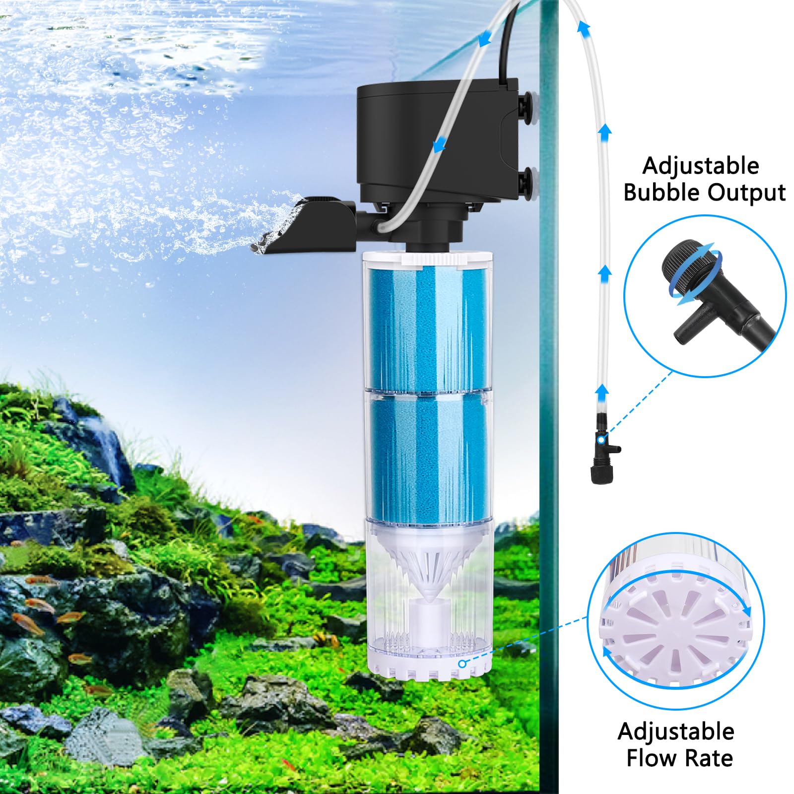 Best Aquarium Air Pump for Fish Tanks - Quiet Oxygen Pump with Adjustable Airflow for Freshwater & Saltwater Tanks - Perfect for Home Aquariums, Fish Breeding, and Hydroponics Systems