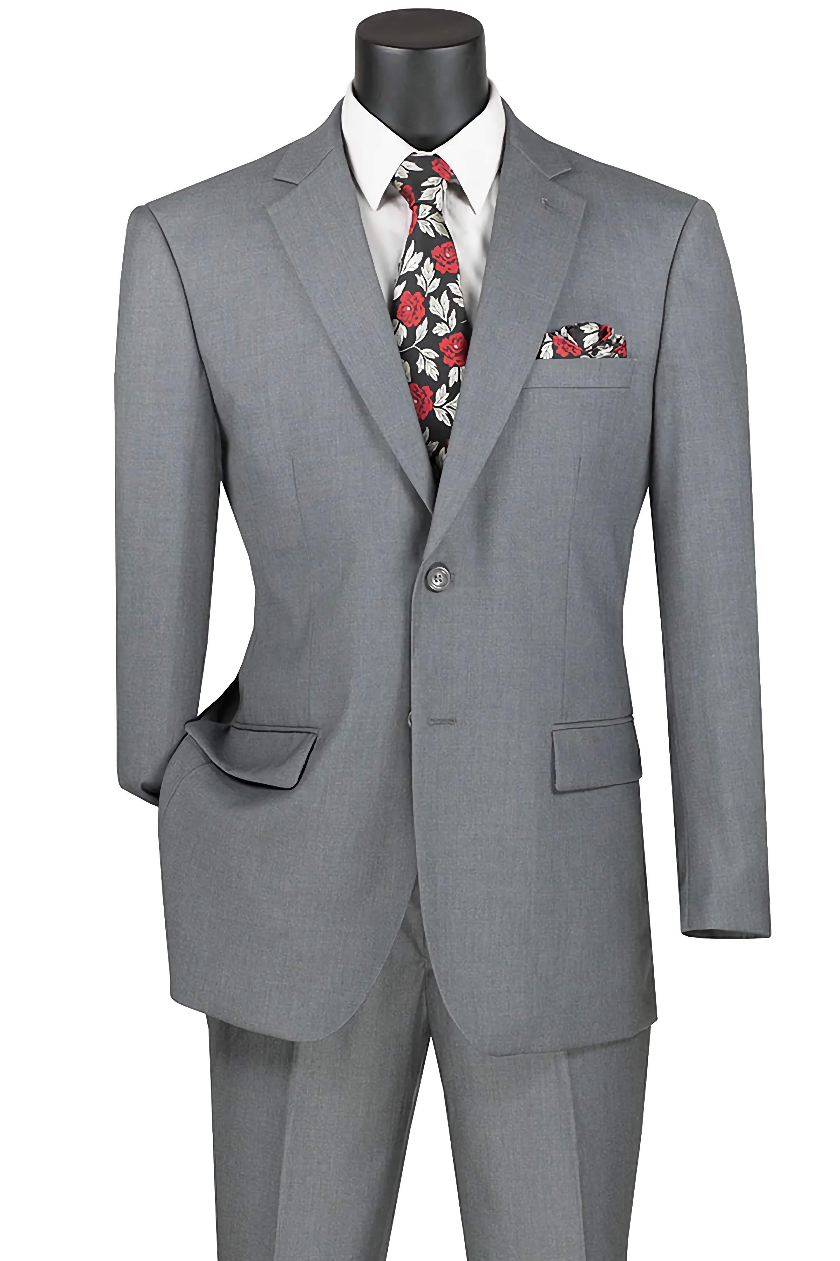 Gray Regular Fit 2 Piece Suit with Flat Front Pants & 2