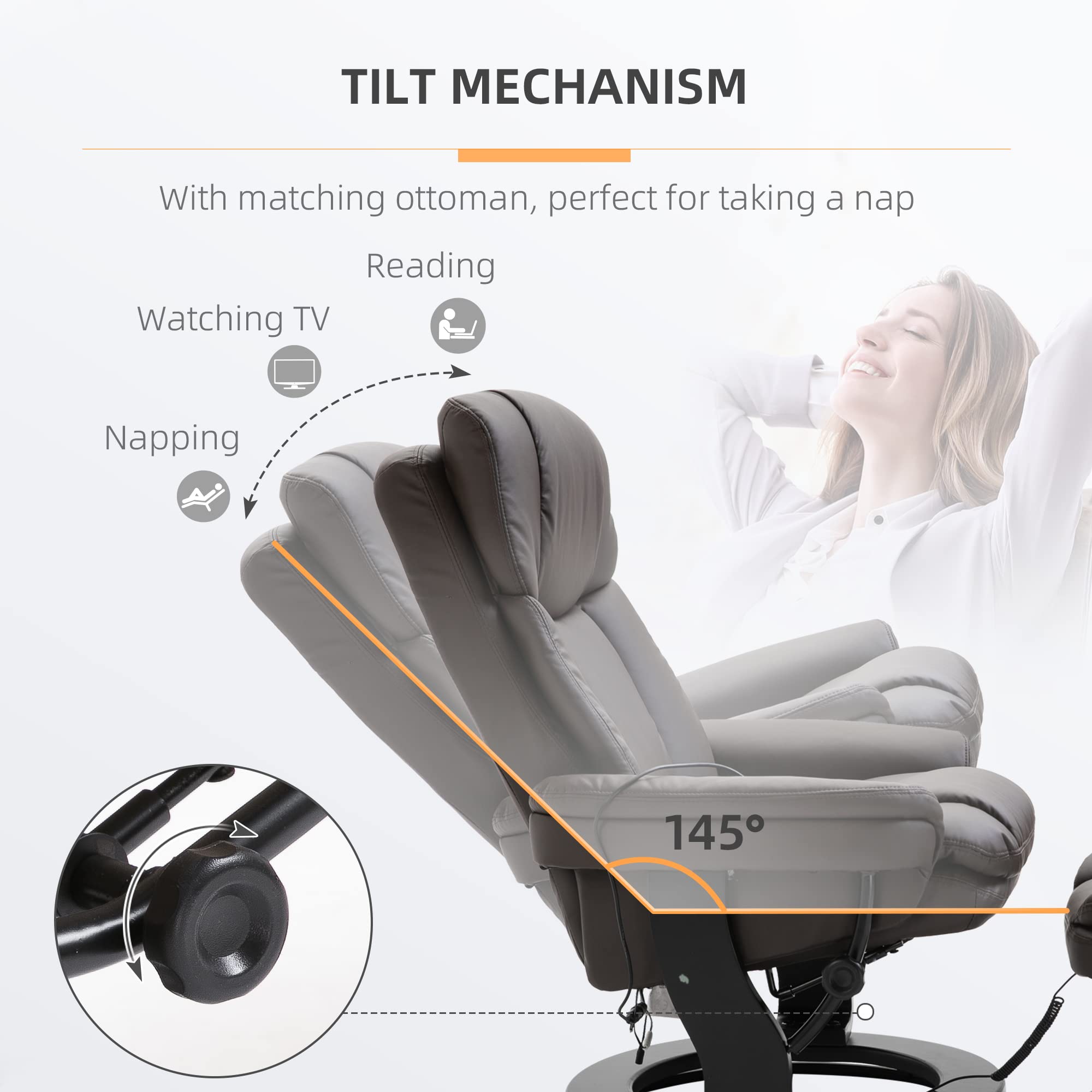 Premium HOMCOM PU Leather Massage Recliner Chair with Ottoman - 10-Point Vibration, 360° Swivel & Adjustable Armchair in Brown | Perfect for Living Room, Home Theater & Relaxation