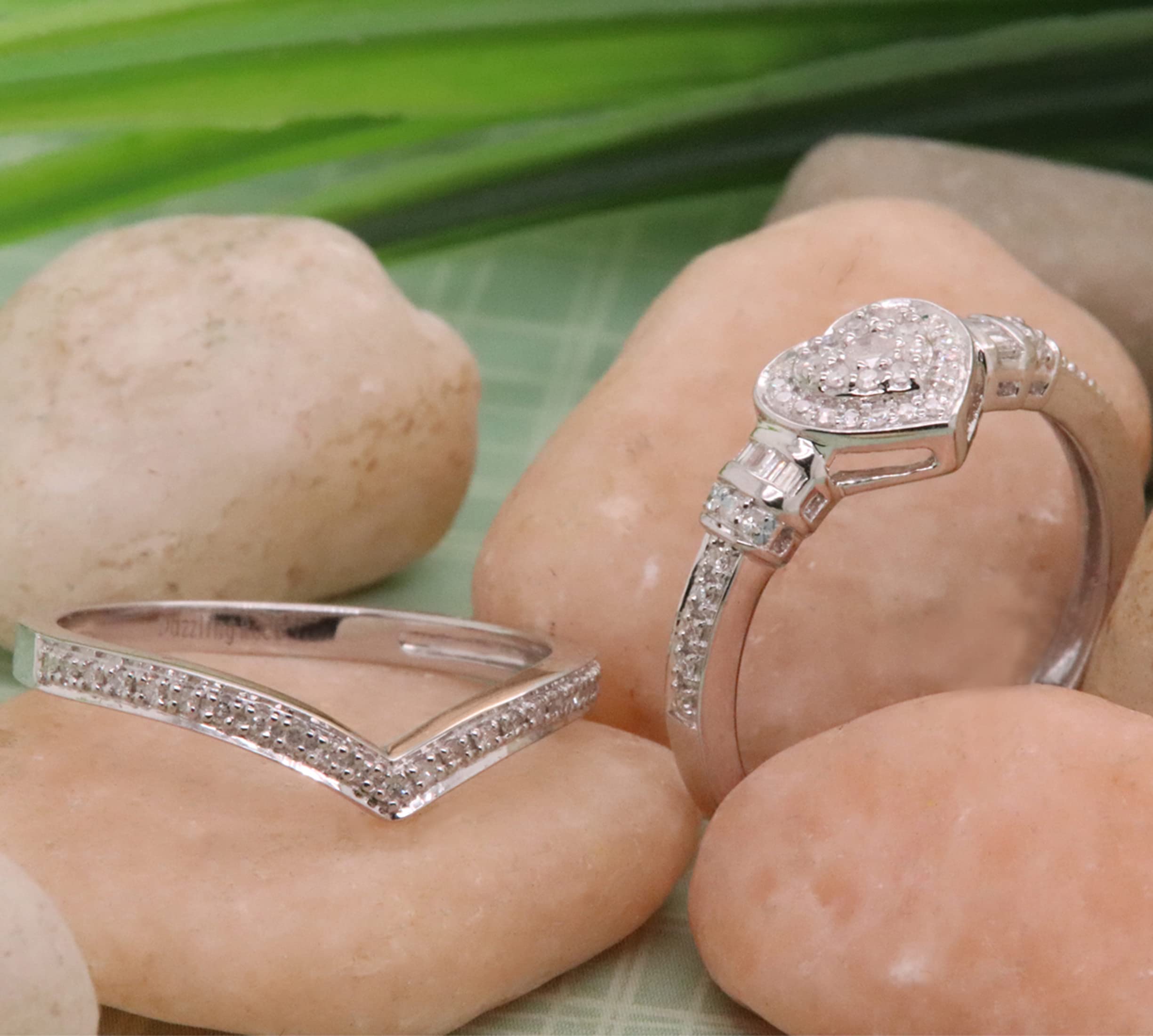 0.30 Carat Heart-Shaped Diamond Engagement Ring Set - Round & Baguette Cut in 925 Sterling Silver - Dazzlingrock Collection | Perfect for Proposals, Anniversaries & Romantic Gifts