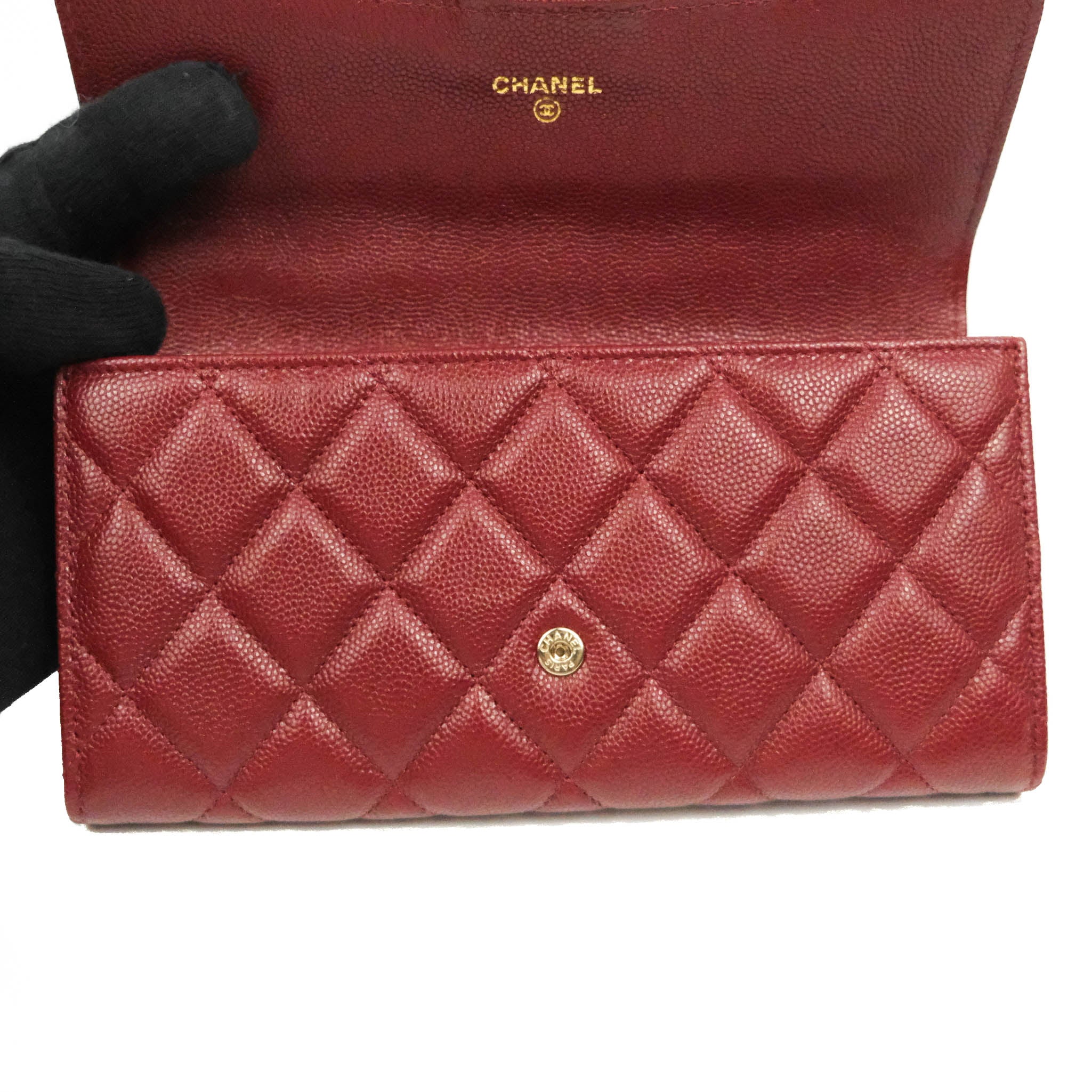 Chanel Caviar Quilted Long Flap Wallet in Burgundy with Gold Hardware - Luxury Leather Wallet for Women, Perfect for Everyday Use and Special Occasions