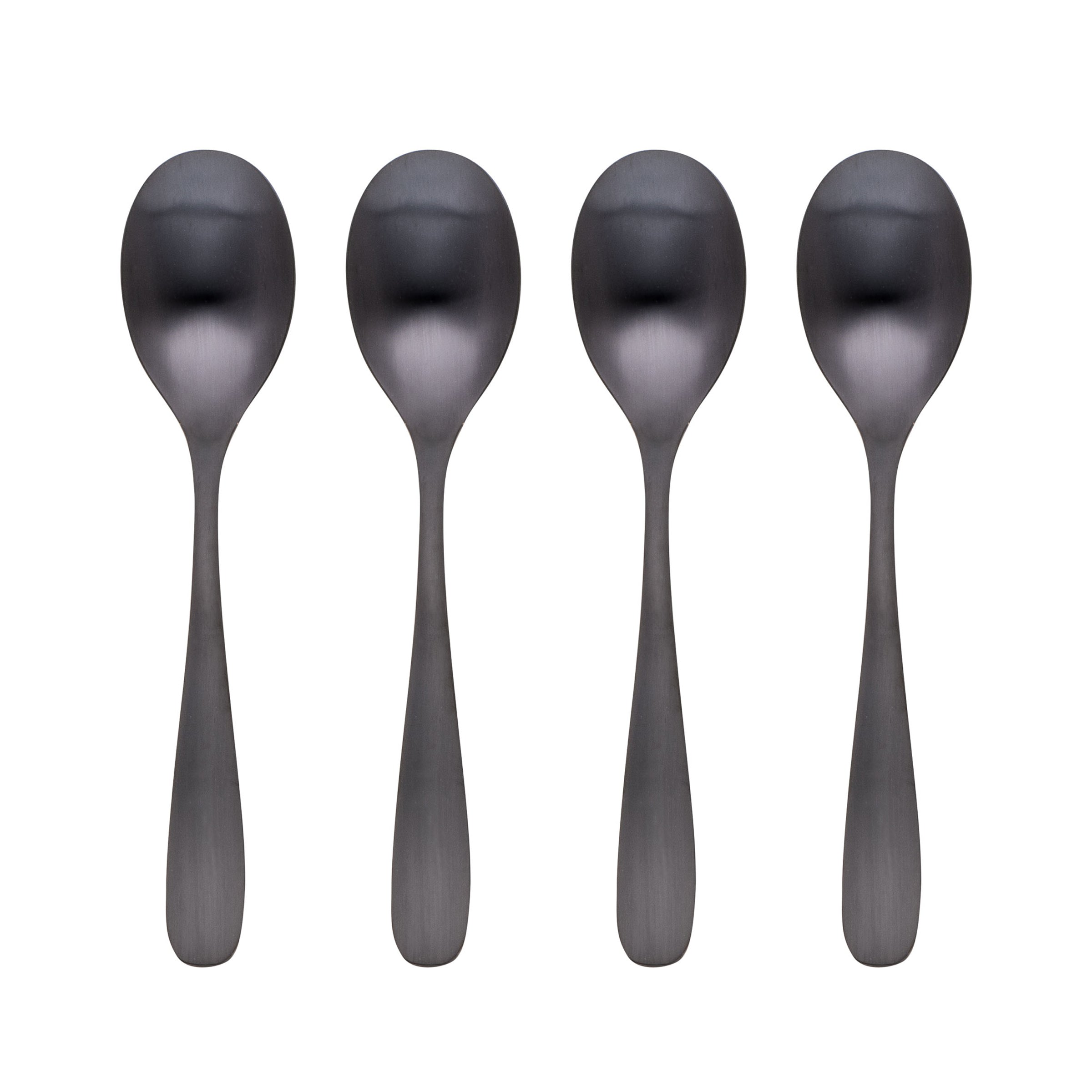 Eliana Black Satin Teaspoon Set of 4 - Elegant Stainless Steel Tea Spoons for Coffee, Dessert, and Tea Party Serving