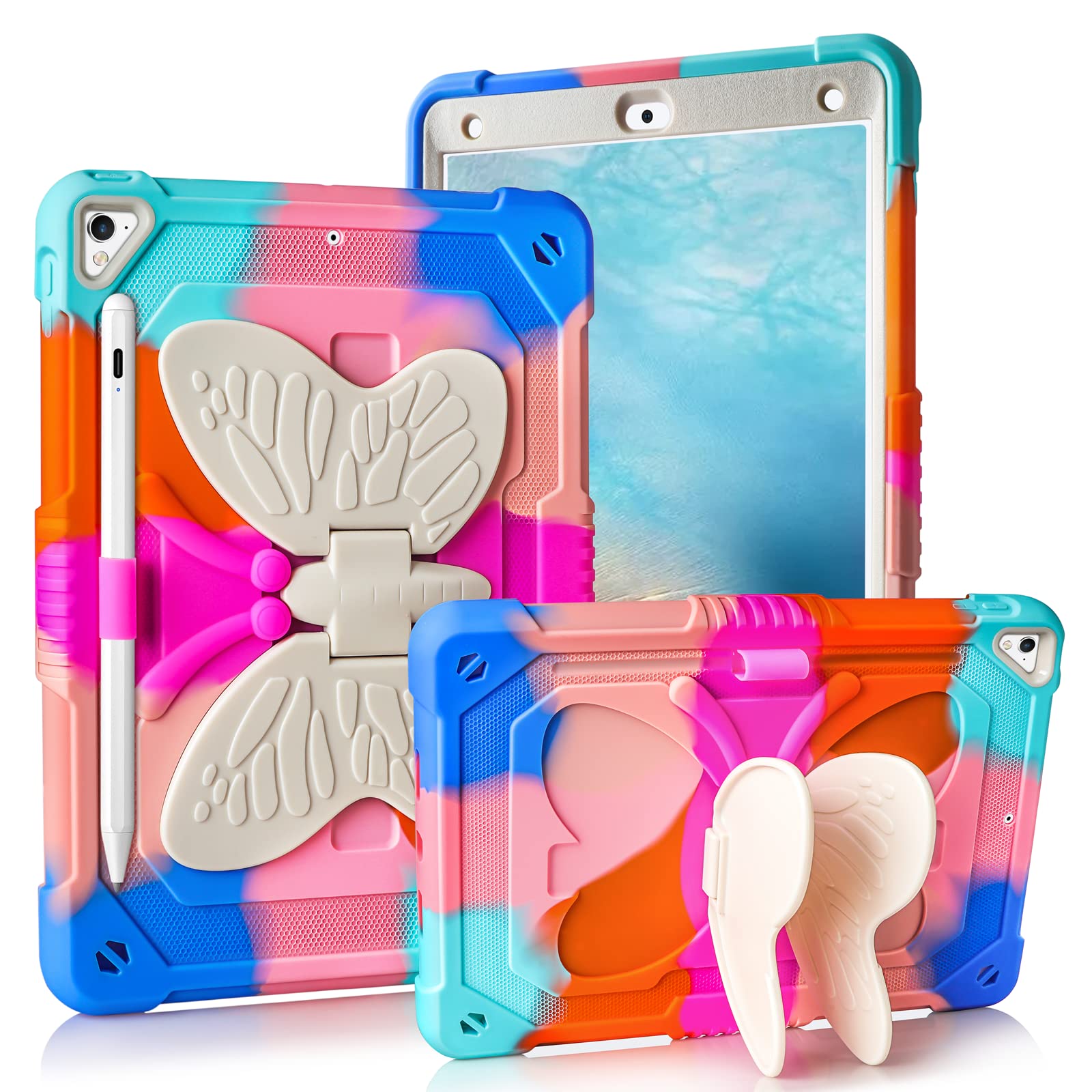 Premium 2-in-1 Rugged iPad Case with Butterfly Kickstand & Pencil Holder - Compatible with iPad 6th Gen (2018), iPad 5th Gen, iPad Air 2 (9.7 inch) - Heavy Duty Protective Cover for Kids & Students - Mint Green - Perfect for School, Travel & Everyday Use
