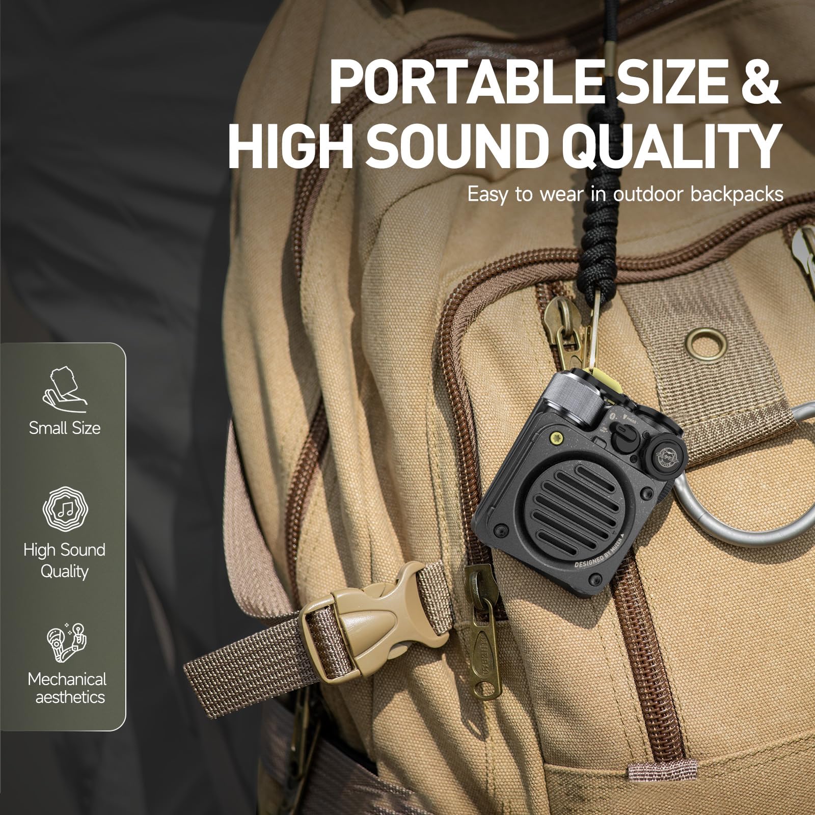 Muzen Wild Mini Portable Bluetooth Speaker - IPX5 Waterproof, Rugged Metal Design with Flashlight, Crystal Clear Stereo Sound for Outdoor Adventures, Camping, Hiking & Travel | Perfect for Beach, Backpacking & Pool Parties
