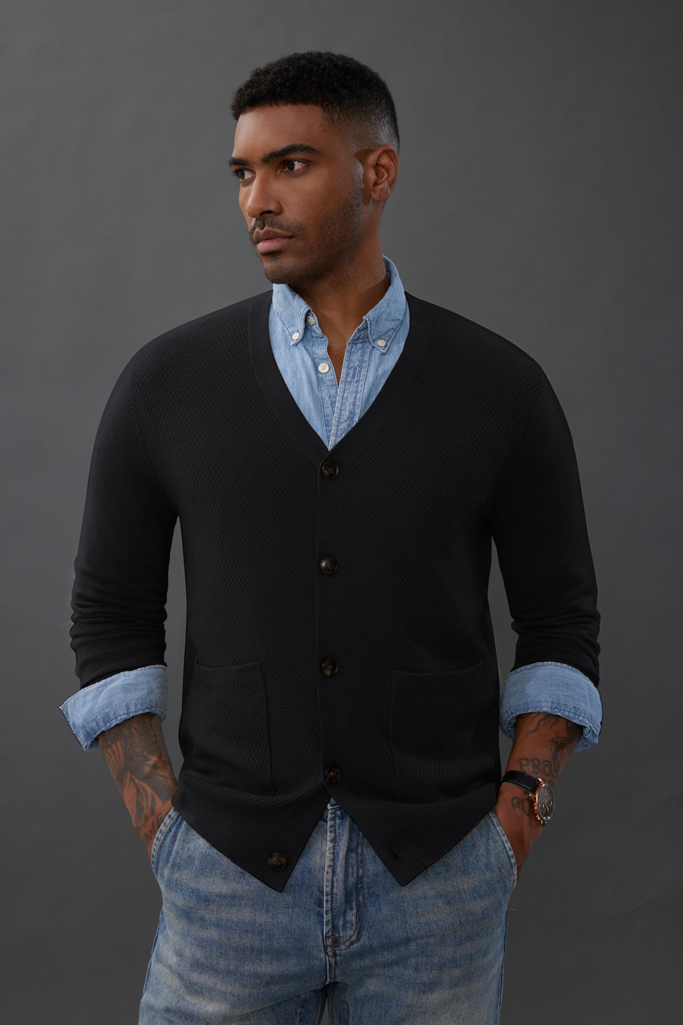 Paul Jones Men's Casual V-Neck Cardigan Sweater - Long Sleeve Button Up Knit Sweater for Office, Date Night & Fall Layering