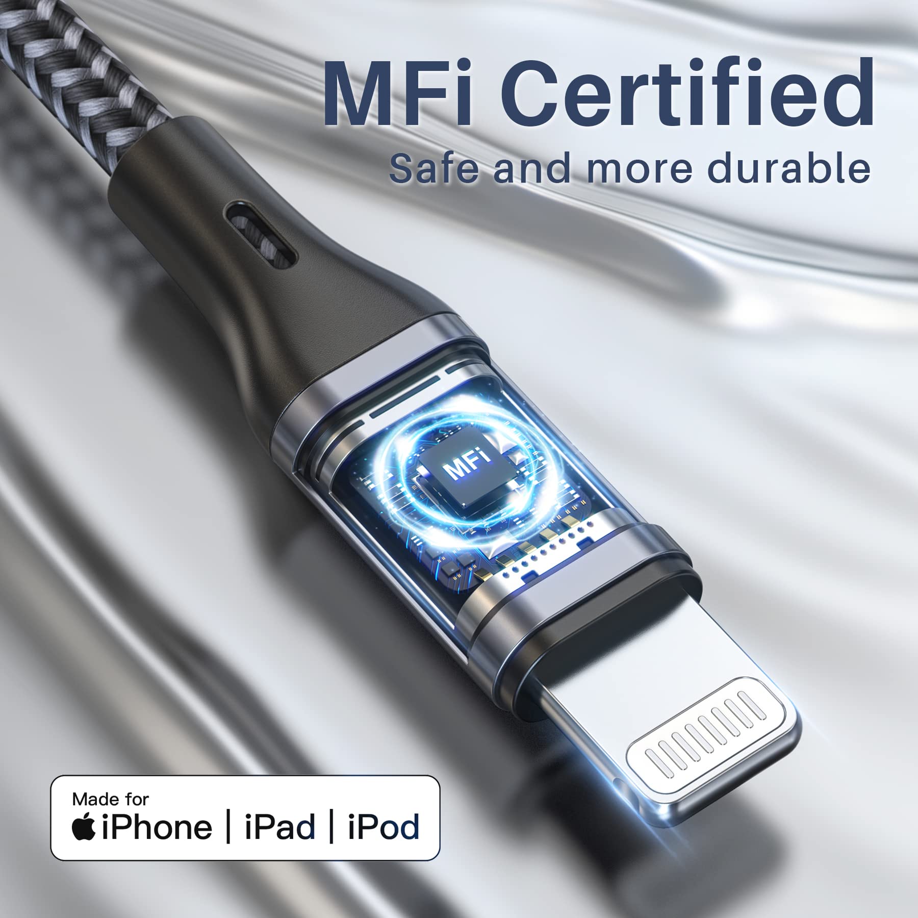 RAVIAD 15CM MFi Certified Short Lightning Cable - Nylon Braided Fast Charging Cable for iPhone 13/12/11 Pro Max/XS/XR/8/7/6/SE/5 (Gray) | Perfect for Travel, Car & Bedside Charging