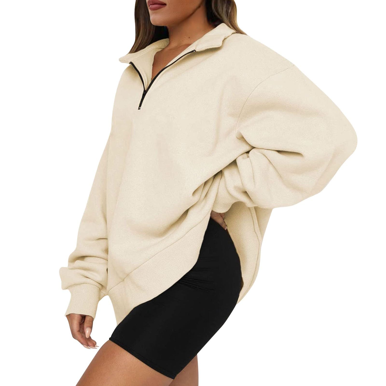 VREWARE Women's Oversized Half Zip Sweatshirt Hoodie - Quarter Zip Pullover Fleece Top for Fall & Winter 2024 - Cozy Casual Outfit for Work, Travel and Everyday Wear