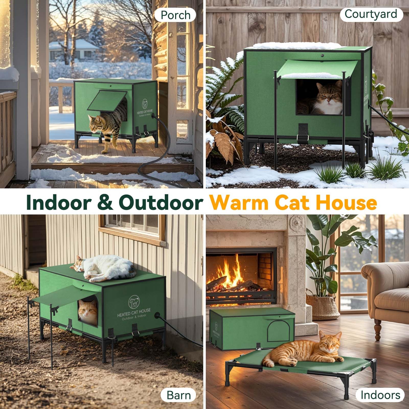 Pawaboo Heated Cat House for Outdoor Winter Use - 100% Waterproof, Insulated Shelter with Heater for Feral & Barn Cats - Weatherproof Design with Elevated Base & Awning - Perfect for Cold Weather Protection in Backyards, Garages & Outdoor Spaces