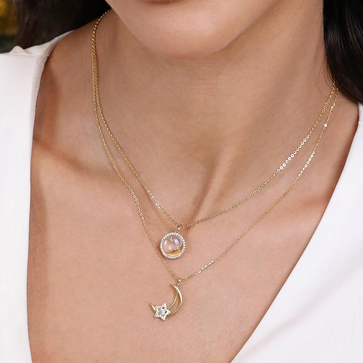 Meissa Dainty Moon Star Pendant Necklace for Women - 925 Sterling Silver Simple Elegant Necklace, Cute Aesthetic Moon Jewelry, Gold & Silver Jewish Star Necklace - Perfect for Daily Wear, Gift Giving & Special Occasions