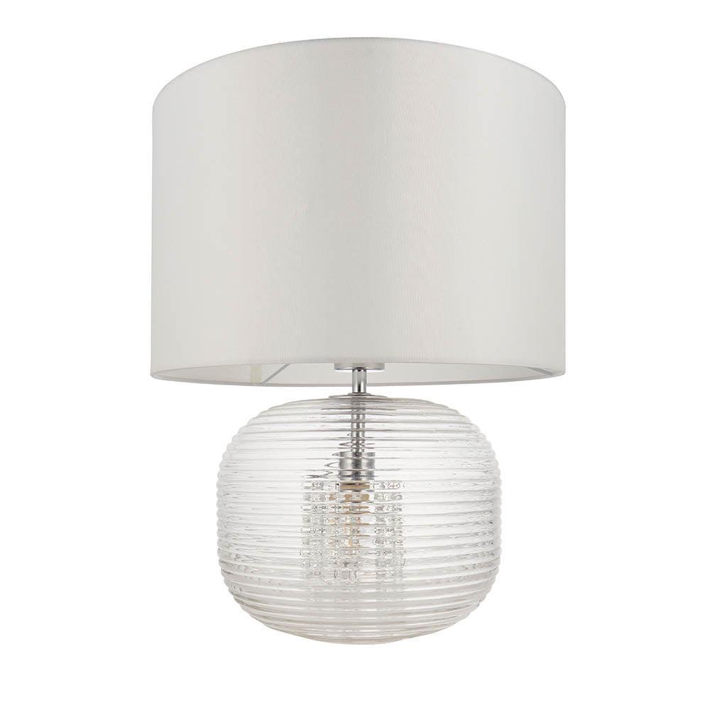 Endon Westcombe 2-Light Ribbed Glass Table Lamp with White Shade - Modern Bedside & Living Room Lighting for Home Decor