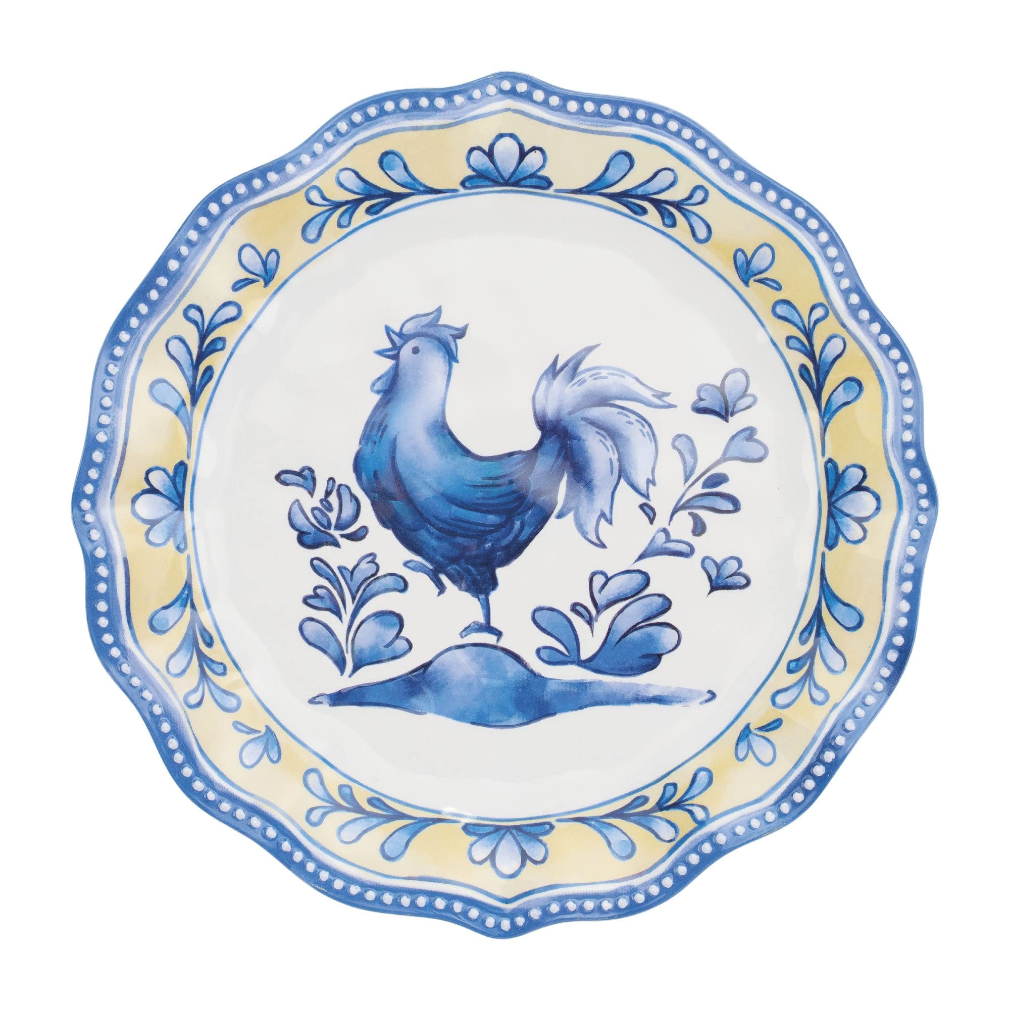 UPware 12-Piece Blue Rooster Melamine Dinnerware Set - Durable Outdoor Dishes, Plates & Bowls for 4 - Shatterproof & Lightweight for Picnics, Camping, and Patio Dining