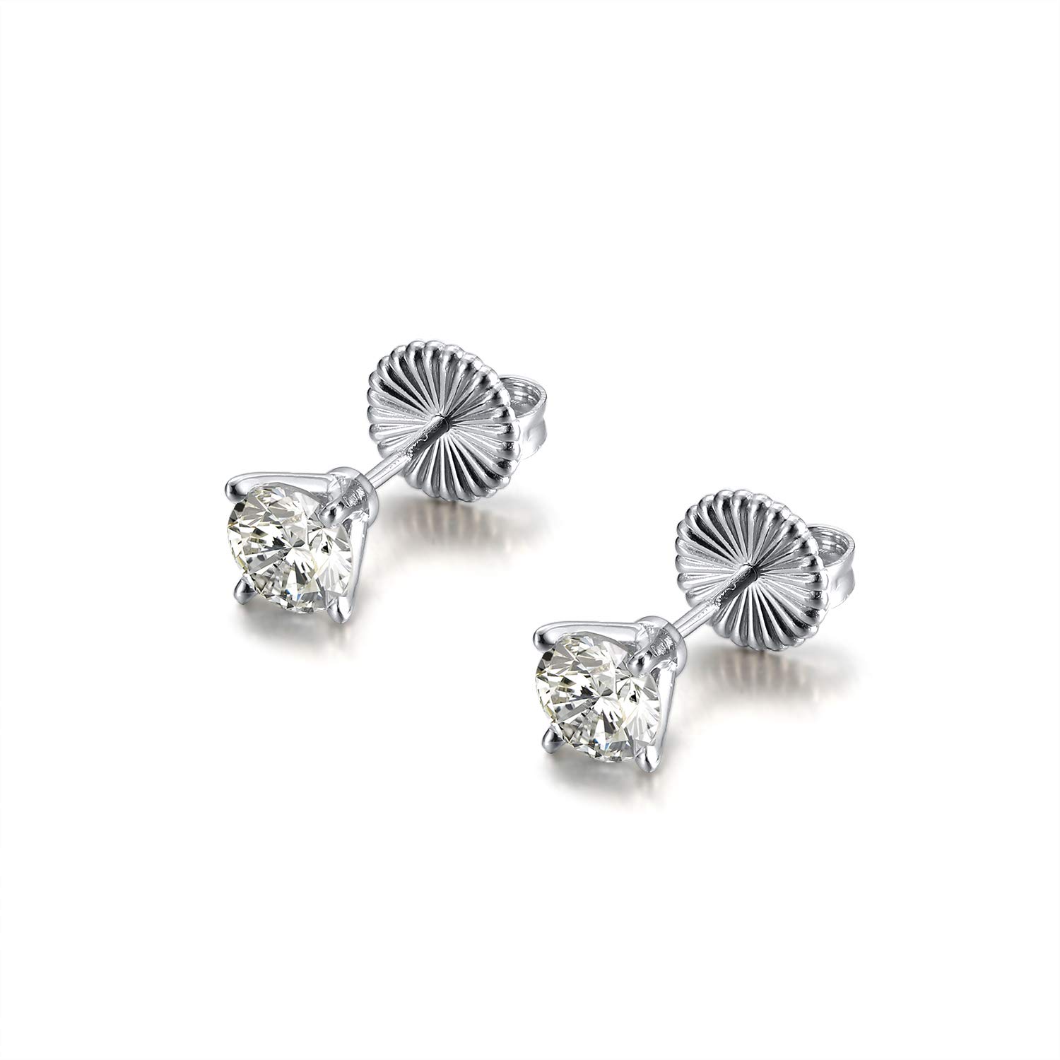 Ginger Lyne Amore Solitaire Stud Earrings for Women – 2 Ct or 4 Ct Moissanite Earrings, Classic Fashion Jewelry Gift for Her | Perfect for Weddings, Anniversaries & Special Occasions