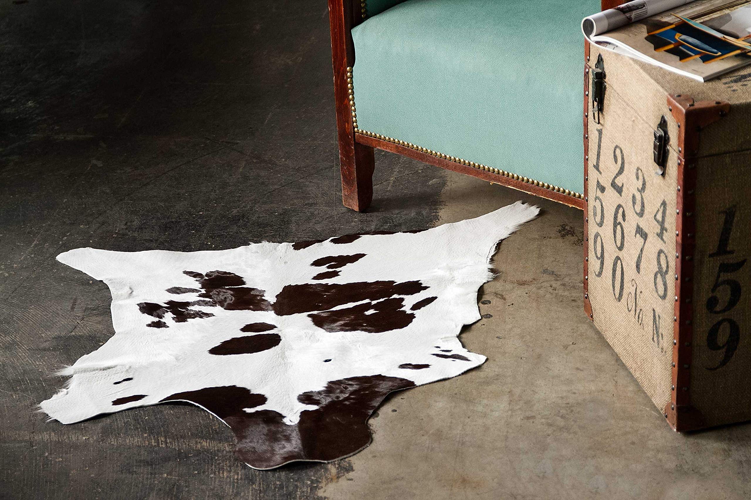 Luxury Chocolate & White Calfskin Area Rug 2'x3' - Soft Microsuede Living Room Rug for Bedroom, Office & Home Decor