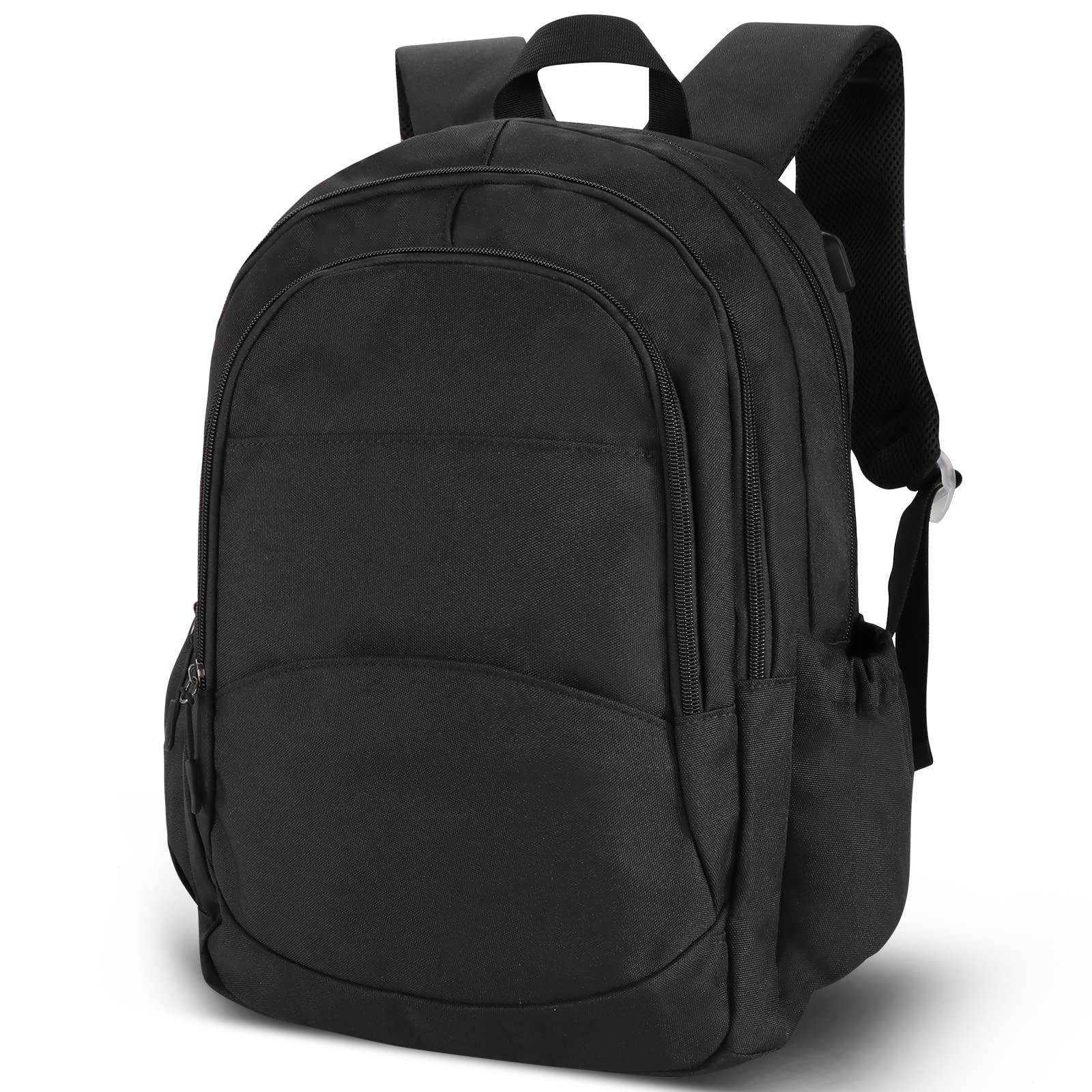 HAPPYEFARAL Travel Backpack with USB Charging Port - 15.6 Inch Laptop Backpack for School, Business & Daily Use - Waterproof College Bookbag for Women & Men - Perfect for Work, Commuting & Outdoor Adventures (Black)