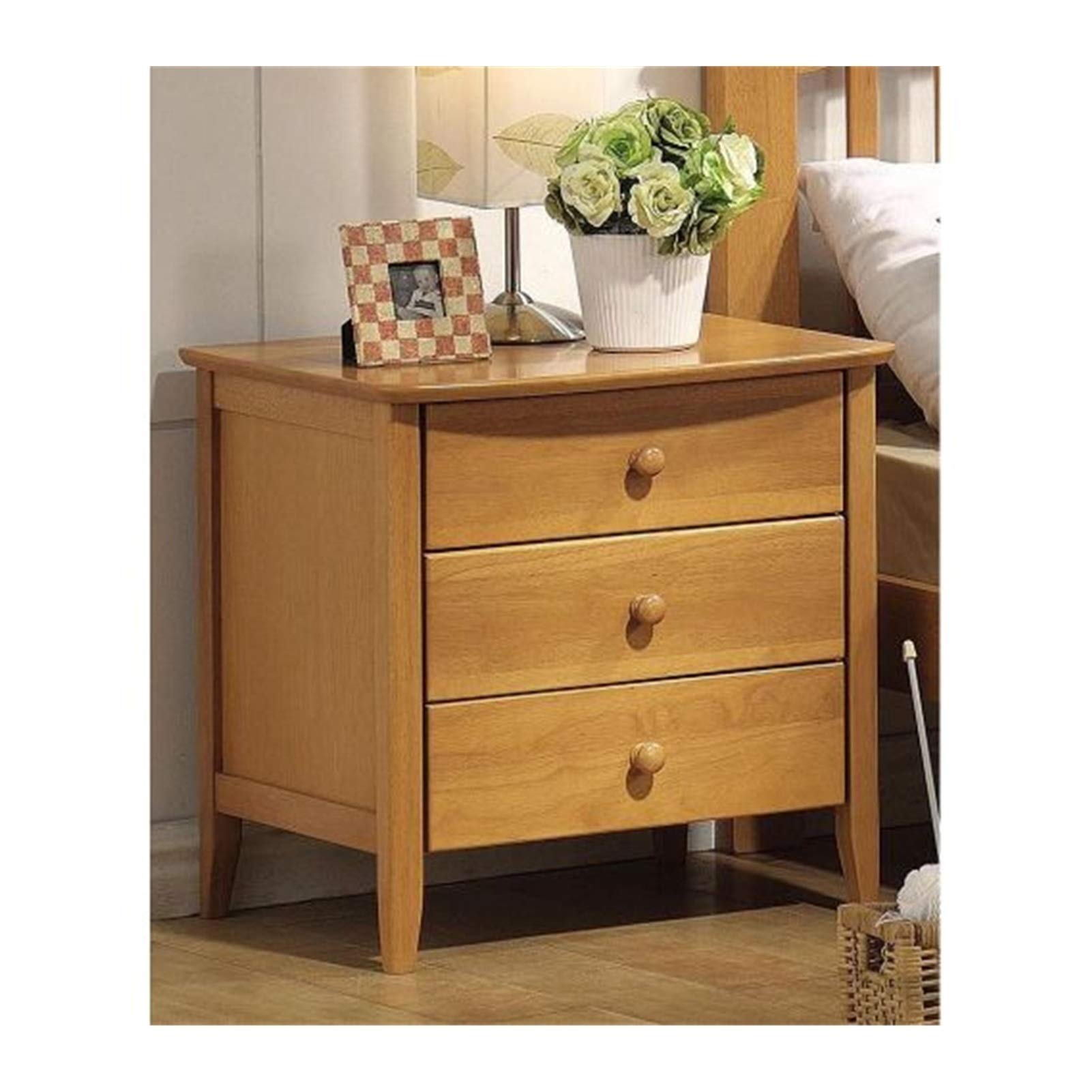 Maple Wood Bedside Table Nightstand - Modern End Table with Drawer for Bedroom, Living Room & Office - Sturdy Bedside Cabinet Furniture for Storage & Organization