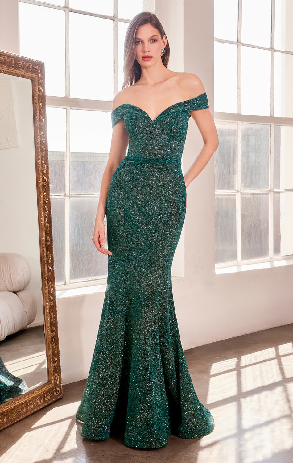 Sparkly Off Shoulder Mermaid Gown - Elegant Glitter Fitted Dress for Prom, Evening Gala & Special Occasions