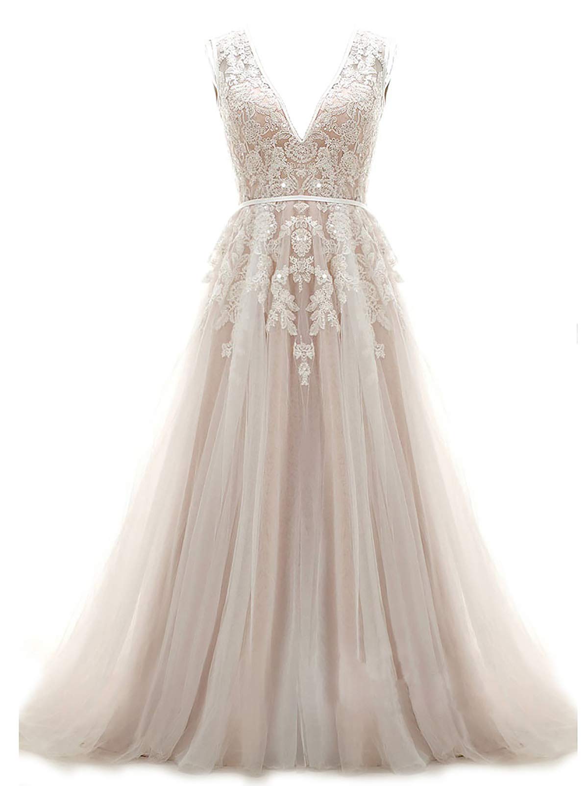 Ruolai Women's V Neck Wedding Dress with Sequins & Keyhole Back - Bohemian Beach Bridal Gown for Outdoor, Destination, and Boho Chic Weddings
