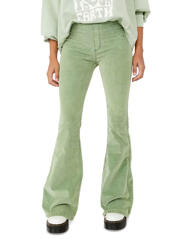 Free People Women's High Waisted Pull-On Flare Corduroy Pants - Soft Stretch Comfort for Casual Outfits & Boho Style