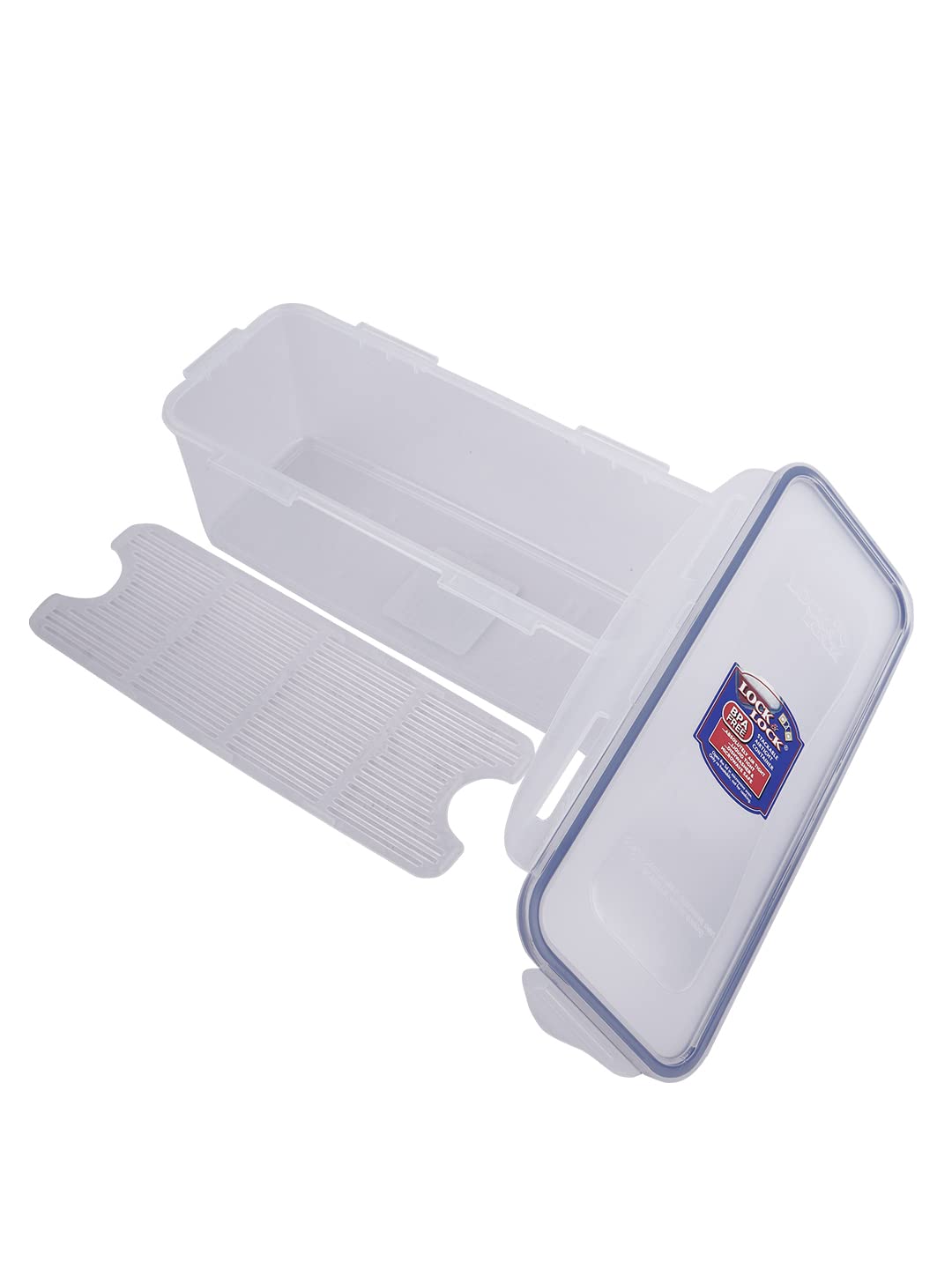 LOCK & LOCK Airtight Rectangular Food Storage Container with Drain Tray - 64.63 oz (8.45 Cup) BPA-Free Plastic Kitchen Organizer - Perfect for Meal Prep, Leftovers & Refrigerator Storage