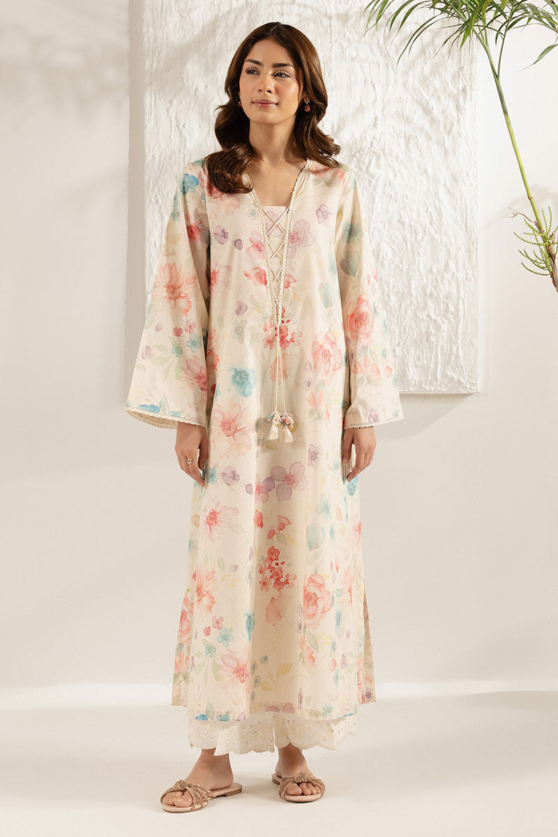 Stylish Ivory Teal Printed Lawn Shirt for Women - Breathable Summer Blouse for Casual Outings & Beach Vacations