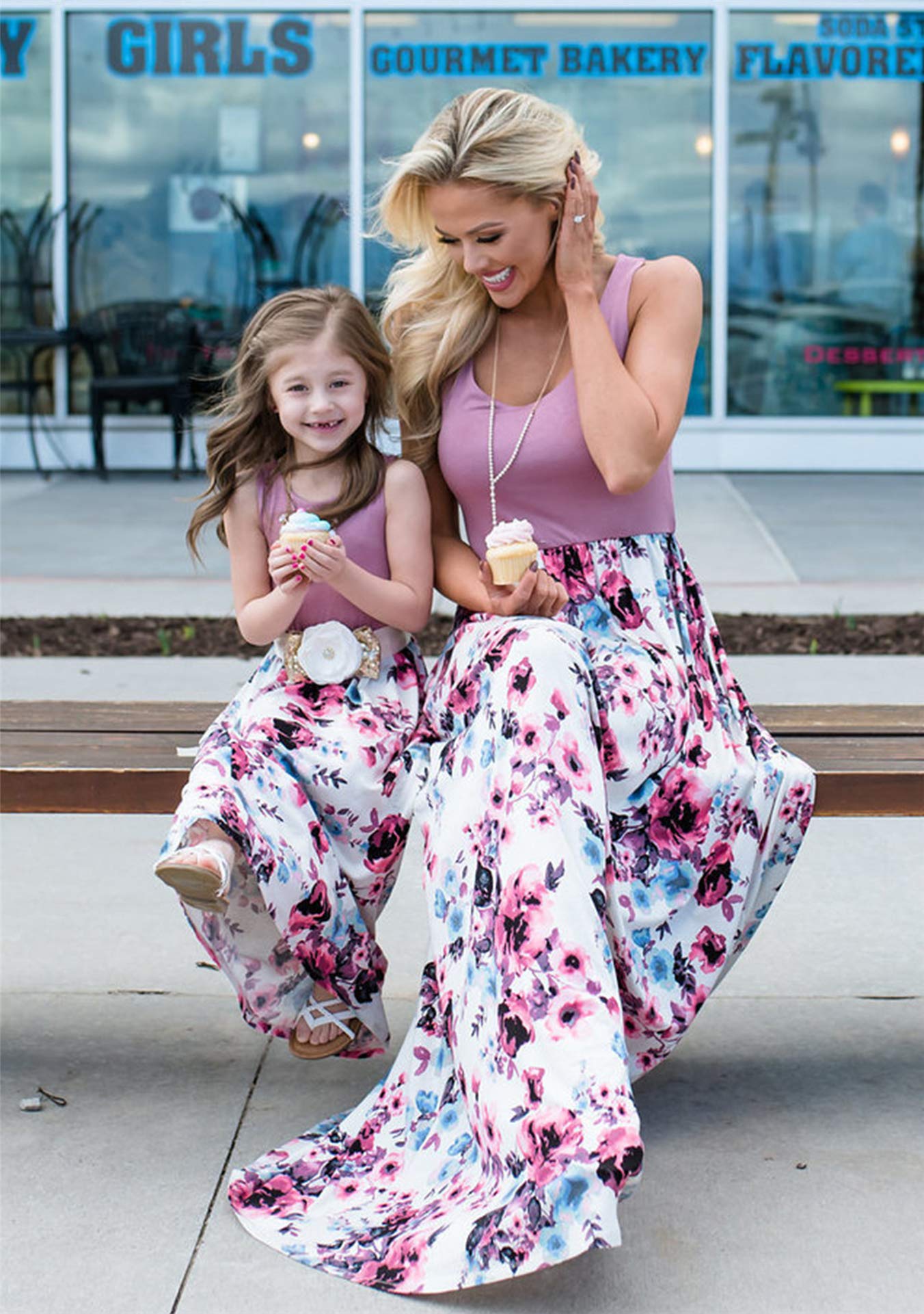 EFOFEI Matching Mom and Daughter Dresses - Floral Summer Sleeveless Round Neck Family Outfits for Beach, Vacation & Photo Shoots