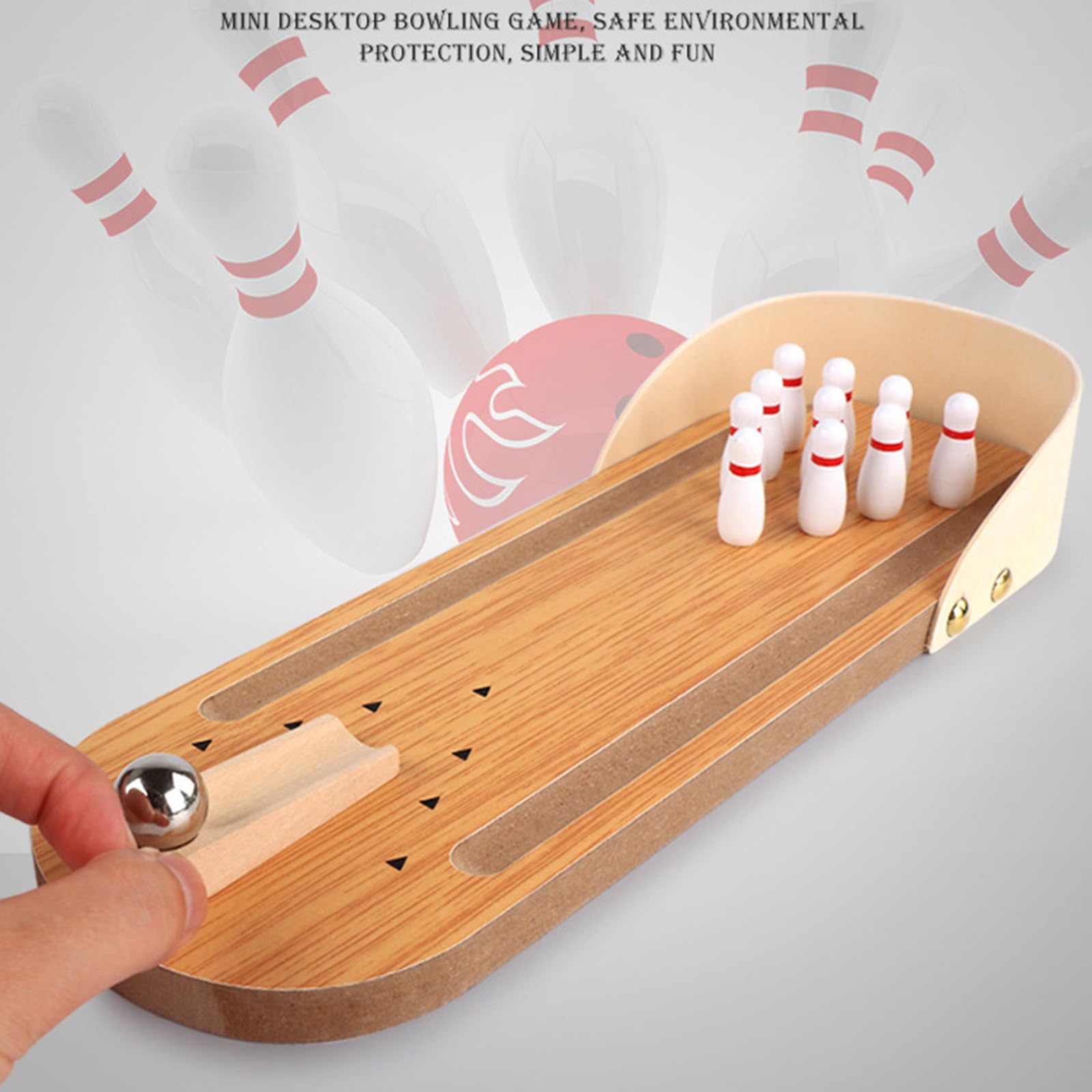Wooden Tabletop Bowling Set for Adults & Kids - Fun Home Game