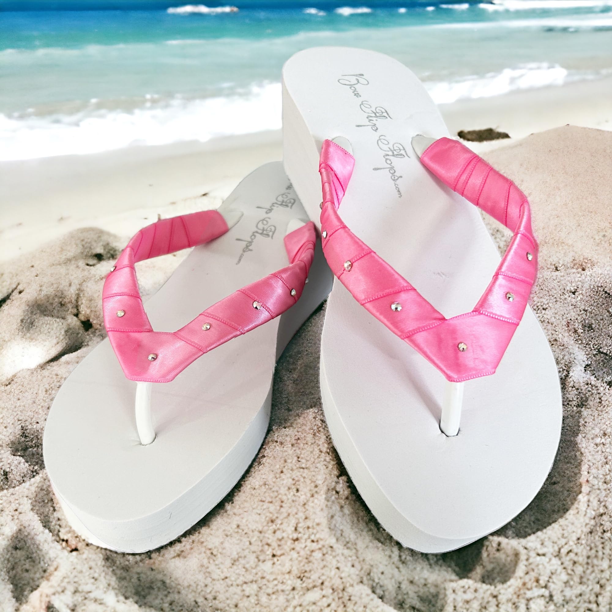 Sparkling Crystal Rhinestone Embellished Wedge Flip Flops - Ivory & White | Comfortable Summer Sandals for Beach, Pool, and Casual Outings