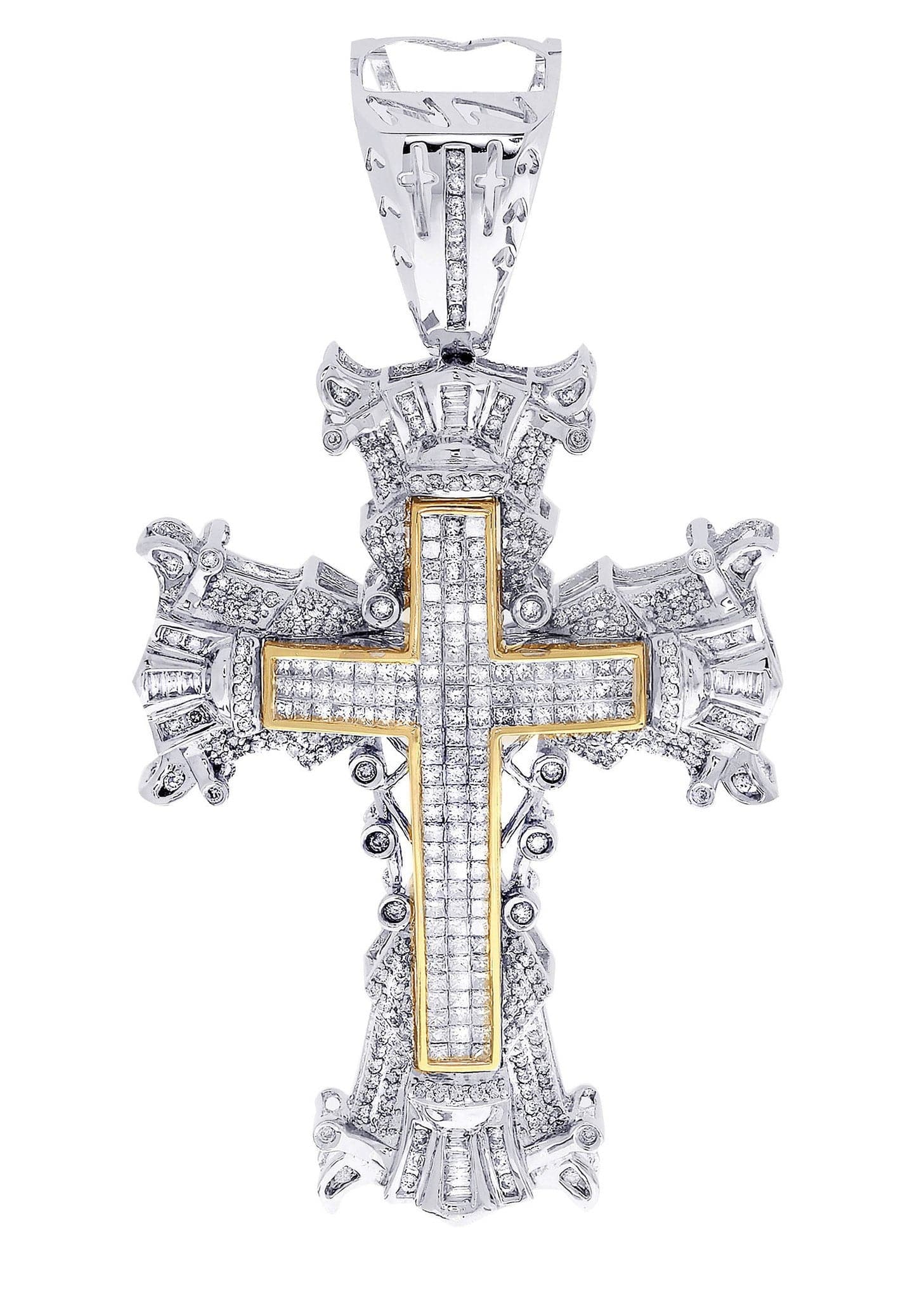 4.1 Carat Diamond Cross Pendant Necklace - 32.77 Grams Solid Gold Religious Jewelry for Women - Perfect for Baptism, First Communion & Wedding Gifts
