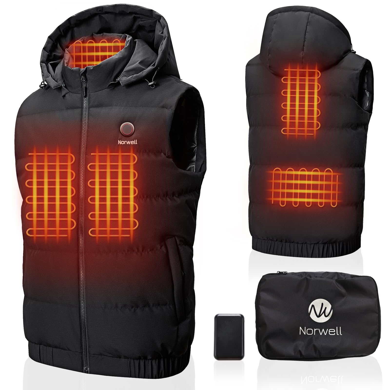 Men's Lightweight Heated Vest with Battery Pack - Winter Warm Hooded Jacket with Hand Warmer Pockets | USB Rechargeable Heating Jacket for Outdoor Activities, Hunting, Camping & Cold Weather Commute