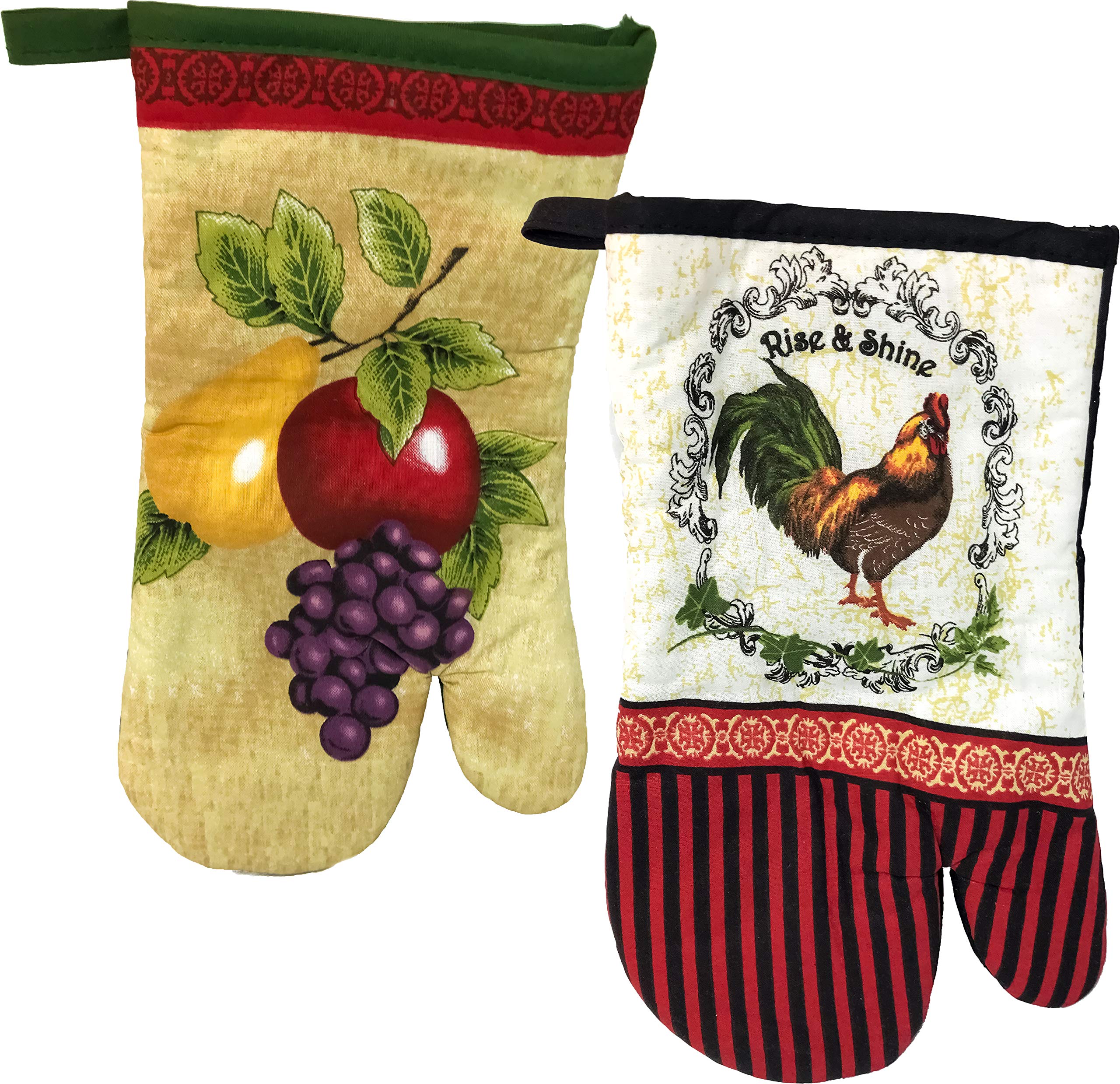 Kitchen TRENDS Printed Oven Mitts - 100% Cotton Heat Resistant Gloves (7
