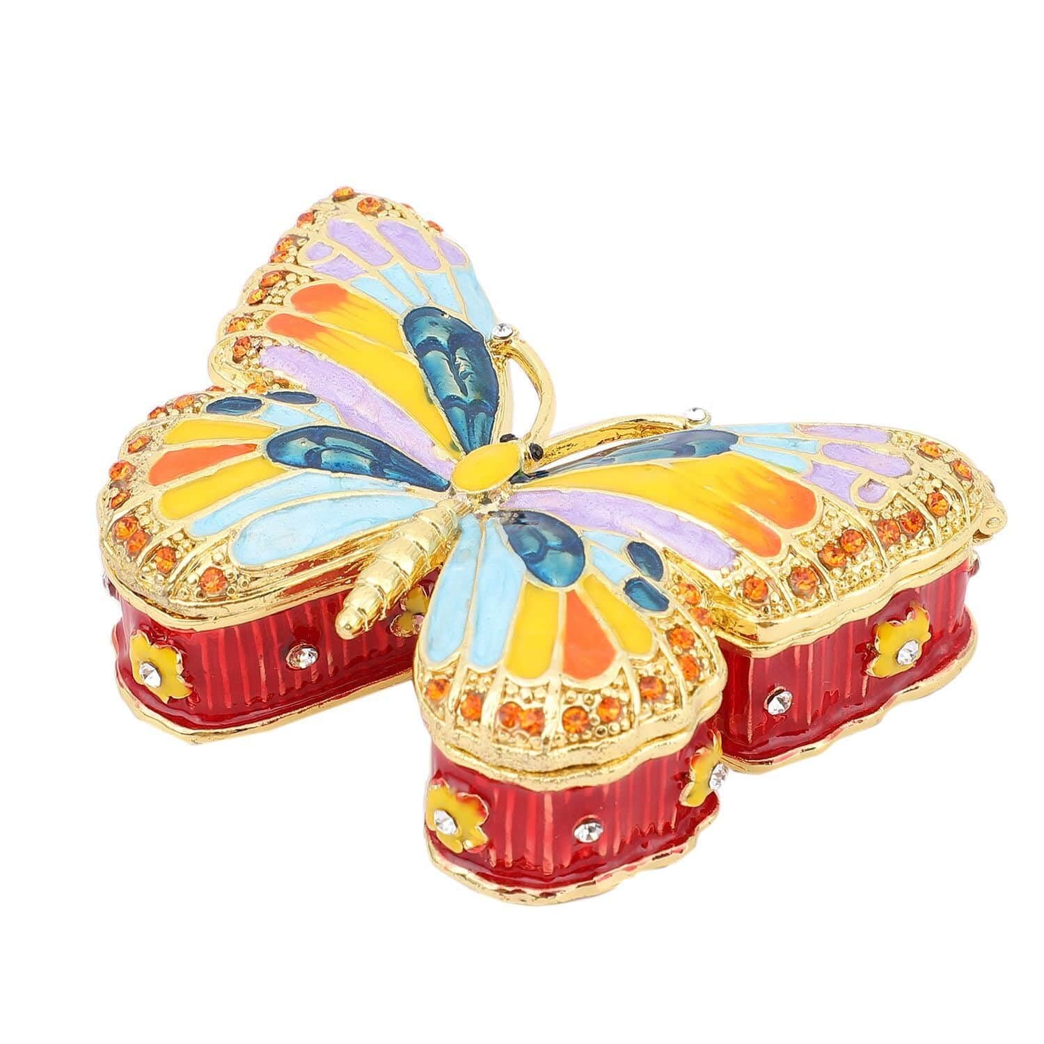 SHOP LC Women's Crystal Enameled Butterfly Jewelry Box - Dual Tone Trinket Organizer for Rings, Earrings & Necklaces | Elegant Birthday Gift for Her, Home Decor & Jewelry Storage Solution