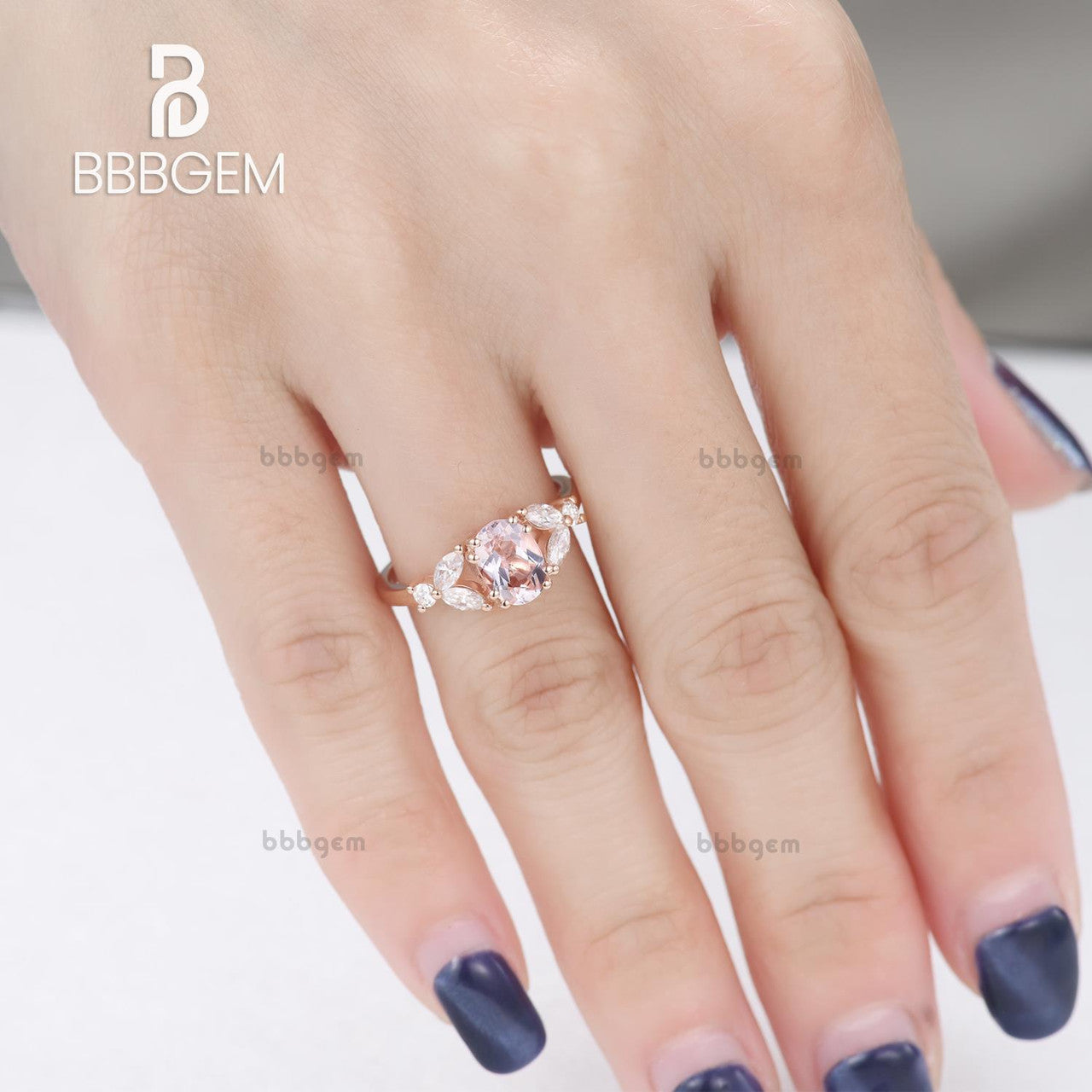 14k Rose Gold Pink Morganite & Marquise Moissanite Engagement Ring for Women - Perfect for Proposals, Anniversaries & Romantic Occasions