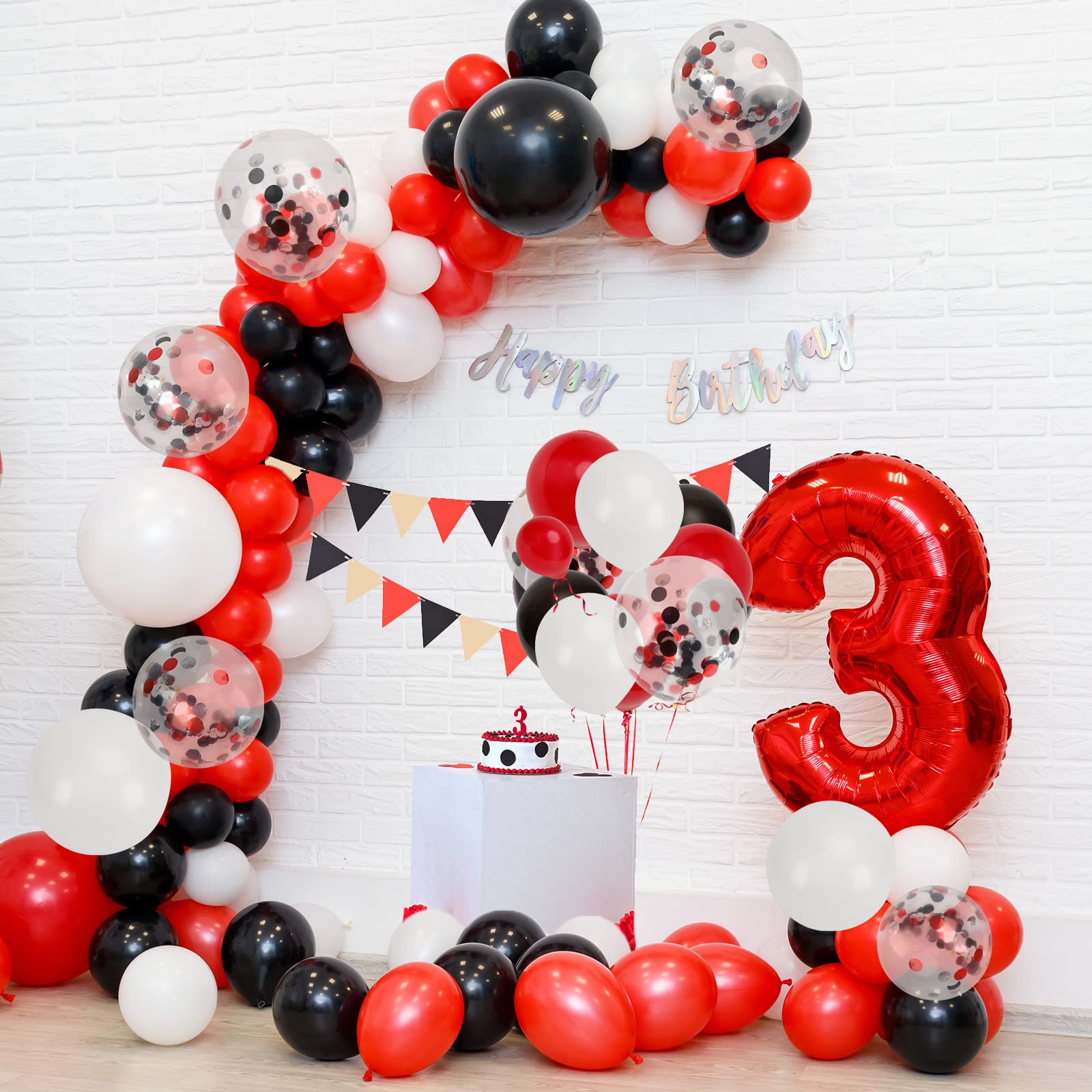 RUBFAC 129pcs Red Black White Balloons Garland Arch Kit with Confetti Balloons - Perfect for Birthday, Graduation, Baby Shower, Racing Car & Poker Themed Parties - Party Decorations & Supplies