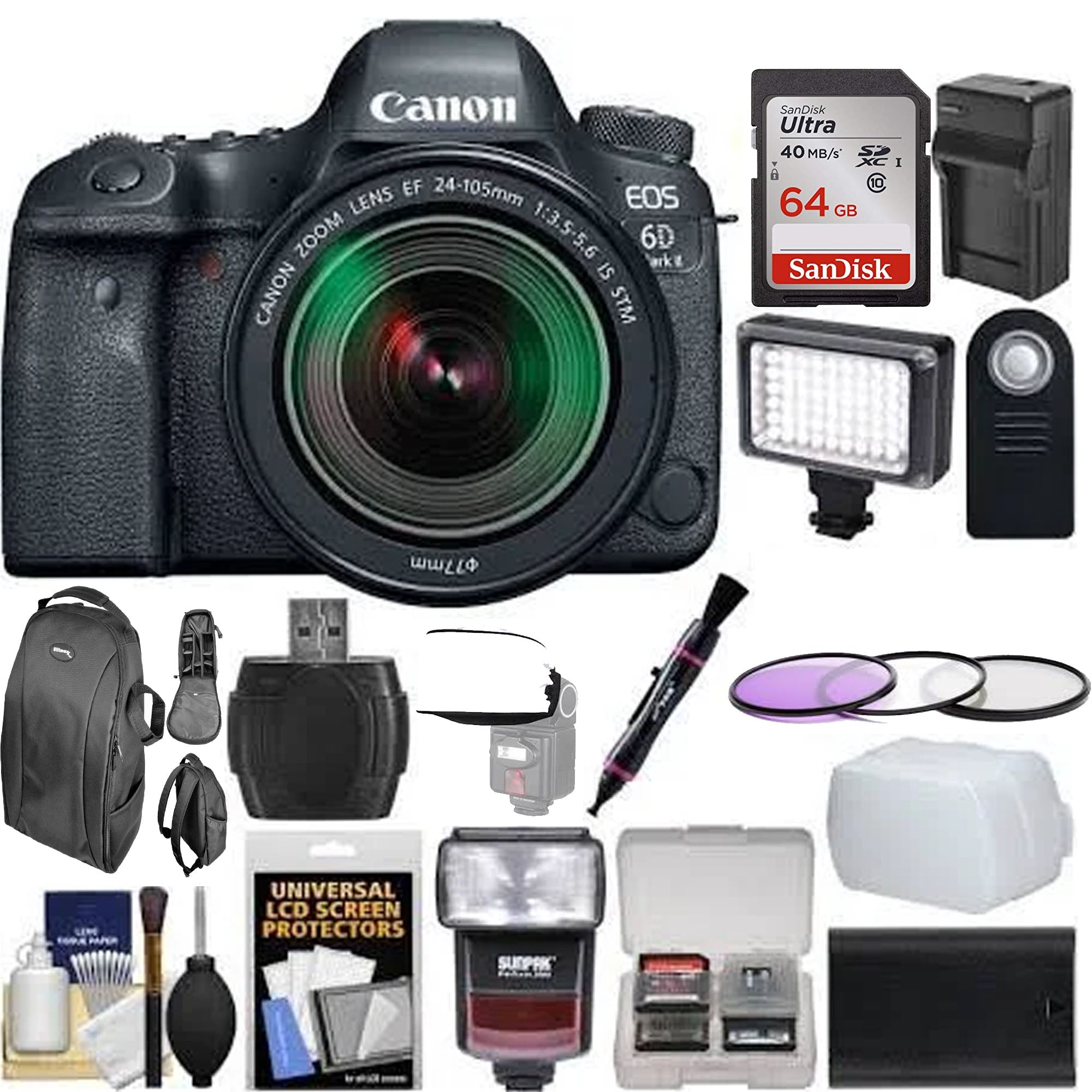 Canon EOS 6D Mark II WiFi DSLR Camera with EF 24-105mm f/4L IS STM Lens Kit - Professional Full Frame Digital Camera Bundle for Photography, Travel & Vlogging
