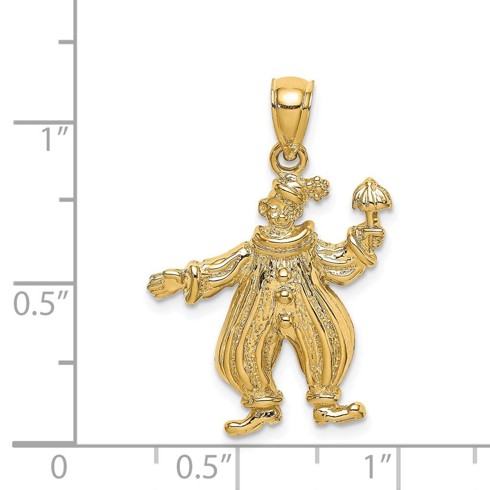 14K Yellow Gold Clown Holding Umbrella 2D Textured Pendant Necklace (1.03