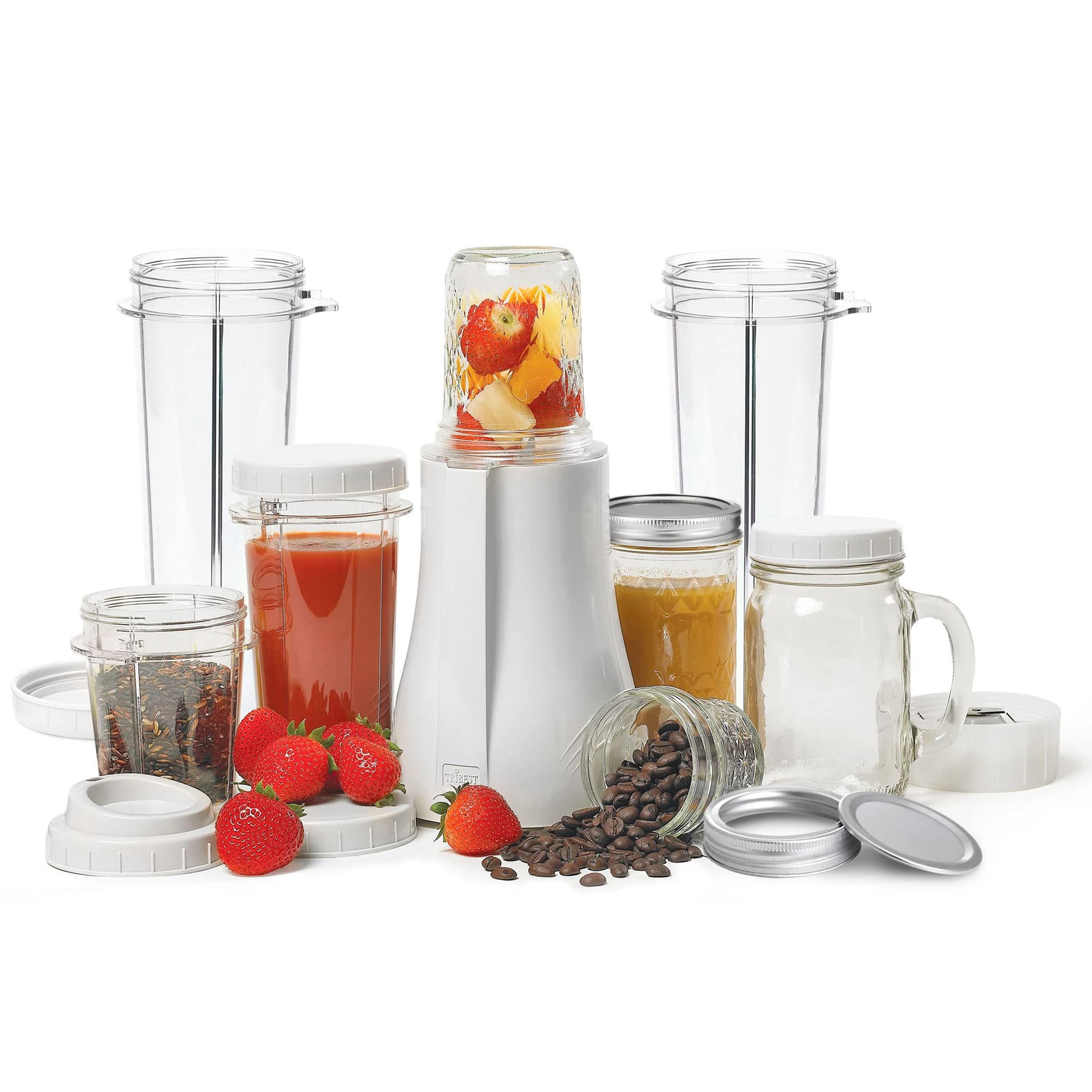Tribest PB-350XL-A Personal Blender for Protein Shakes, Smoothies & Juices - 600W Portable Blender with 2 BPA-Free Travel Cups (16oz) - Compact 5x5x16.25in White Blender for Gym, Office & Home Use
