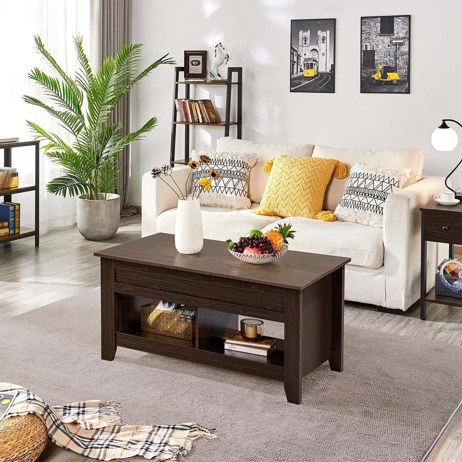 Yaheetech 41-inch Lift Top Coffee Table with Hidden Storage & Lower Shelf - Espresso Lift-Up Tabletop for Living Room, Dining, and Small Spaces