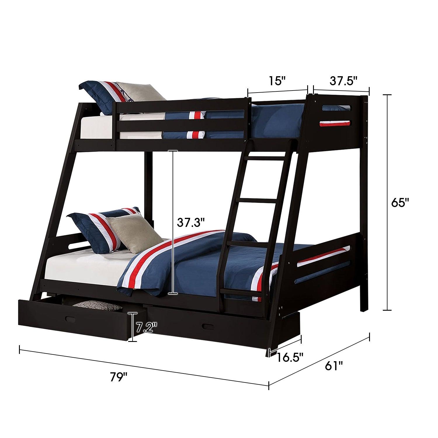 Solid Wood Twin/Full Bunk Bed with Reversible Angled Ladder & Underbed Drawers - Sturdy Kids Bunk Bed for Small Spaces, Bedroom & Guest Room - Perfect for Siblings, Sleepovers & Space Saving