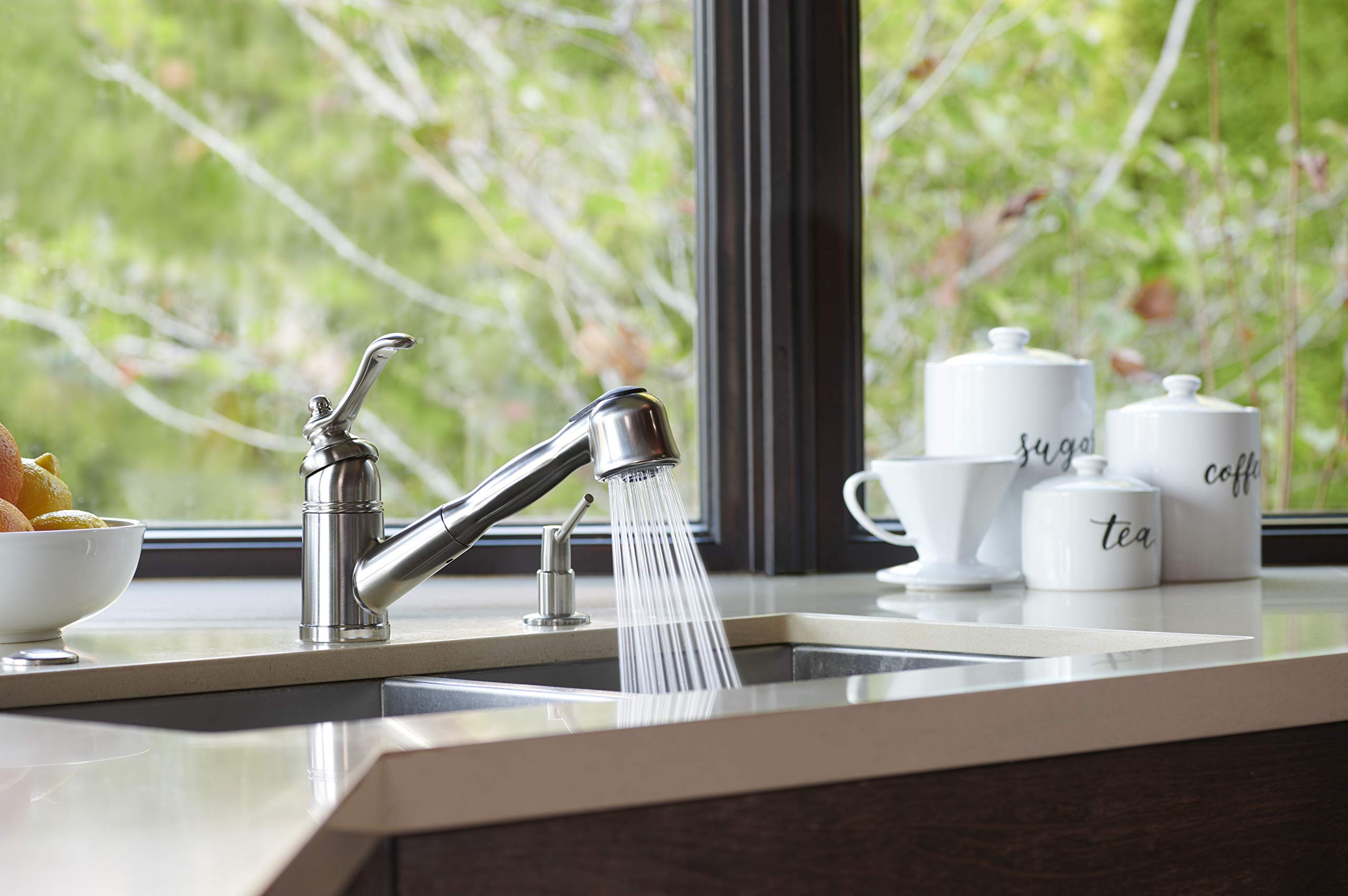 Pacific Bay Bainbridge Pull-Out Kitchen Faucet in Chrome - High Arc Modern Design for Easy Washing & Filling Large Pots - Perfect for Home Kitchen, RV, and Restaurant Use