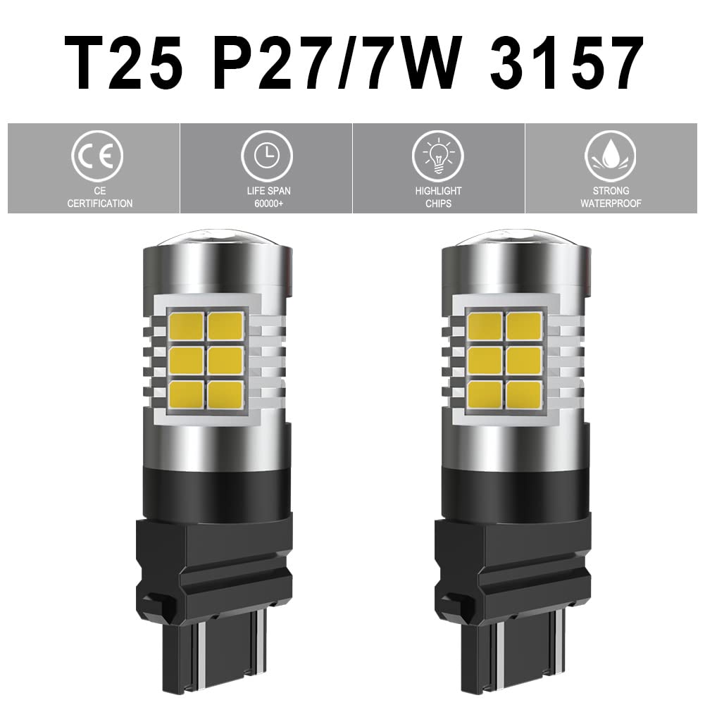 3157 3156 3057 4157 7528 LED Bulbs - 21-EX 2835 SMD Chipsets with Lens Projector - Super Bright Xenon White Backup Reverse Lights, Tail Lights, Brake Lights - DC 10-16V, 10.5W (Pack of 2) - Perfect for Trucks, SUVs, Cars, and Trailers