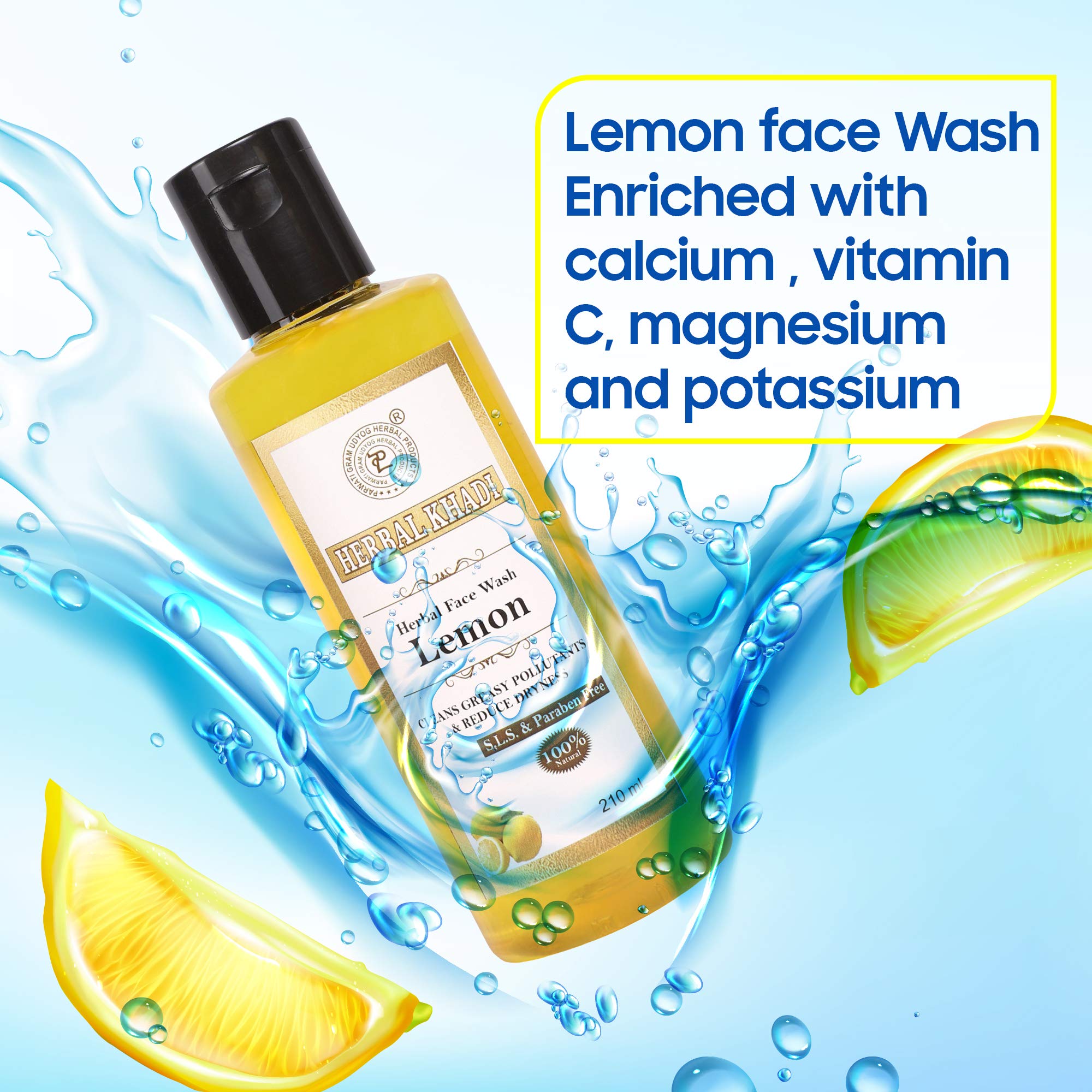 Khadi Lemon & Honey Natural Face Wash - Sulfate & Paraben Free for Oily Skin, Anti-Acne & Pollution Cleanser (Pack of 2, 210ml) - Men & Women - Perfect for Daily Skincare Routine & Pimple Control