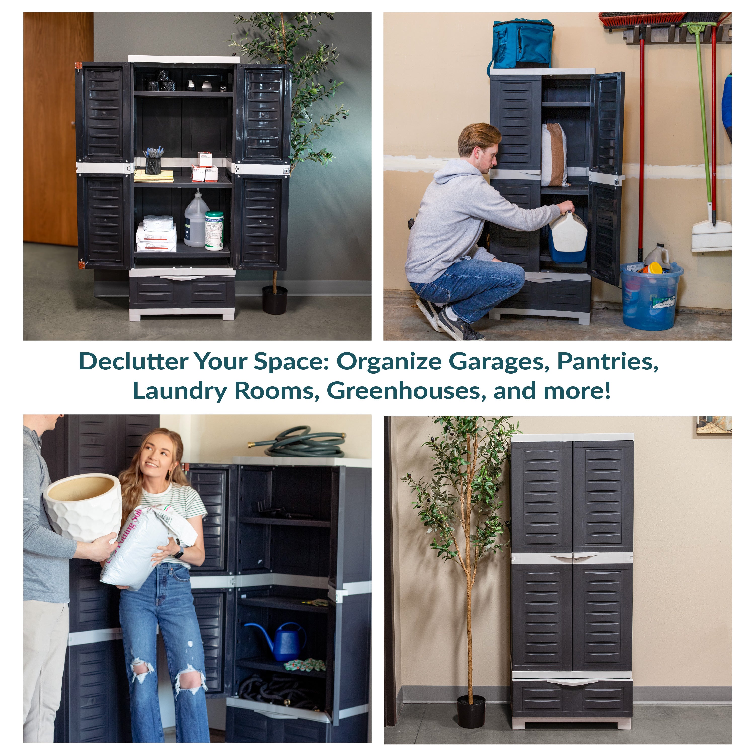 Sunnydaze 3-Shelf Plastic Lockable Storage Cabinet - 57.5