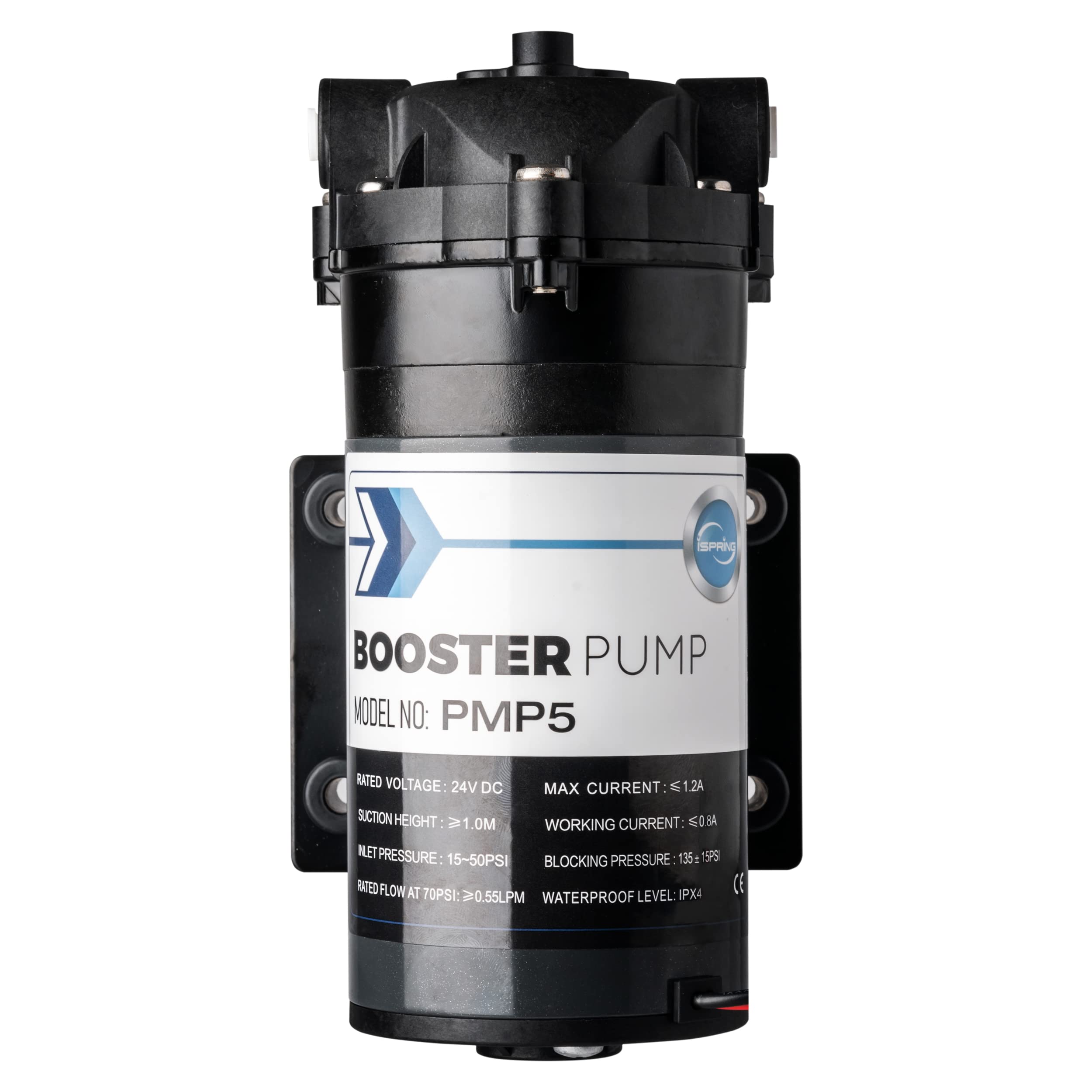 iSpring PMP5 Booster Pump for 75 GPD & 100 GPD Reverse Osmosis Water Filter System - Black | High Pressure Water Pump for RO Systems | Perfect for Home, Office, and RV Use