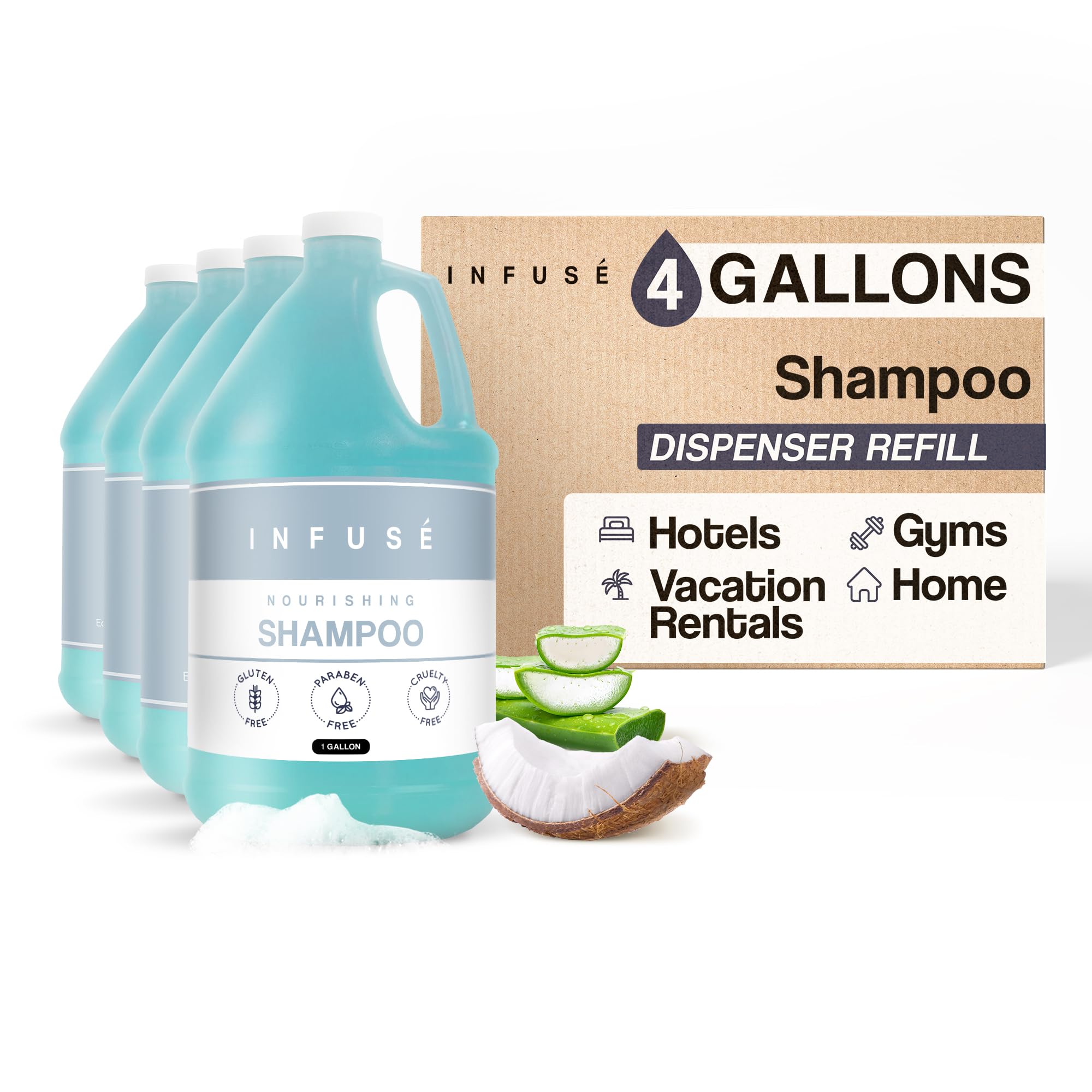 Terra Pure Infuse Hotel Shampoo - 1 Gallon Bulk Refill for Soap Dispensers (Set of 4) | Professional Salon & Hospitality Grade Shampoo | Perfect for Hotels, Spas, Salons & Home Use