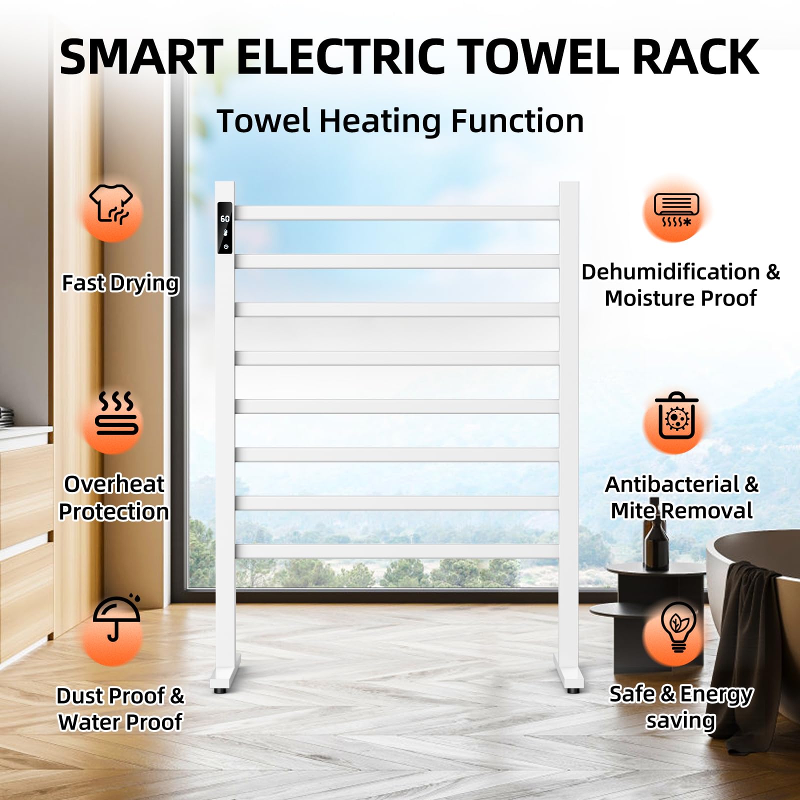 Electric Heated Towel Warmer Rack with Timer & Temperature Control - 8-Bar Freestanding Bathroom Towel Heater with Overheat Protection | Perfect for Spa, Luxury Hotels & Cozy Home Bathrooms