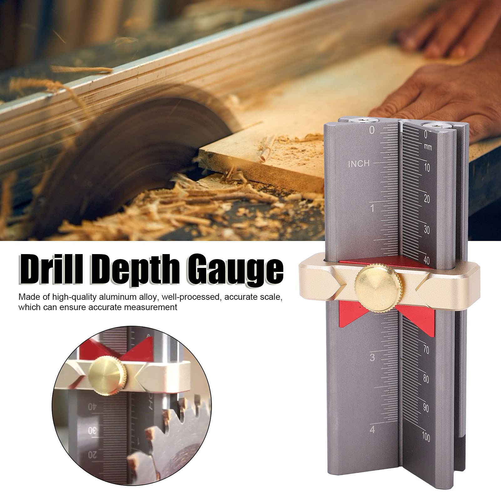 3 in 1 Multifunction Drill Depth Gauge - Precision Measuring Tool for Woodworking, Drill Point Angle & Grinding Gauge with Depth Limiter Rings - Perfect for Table Saw, DIY Projects & Professional Carpentry