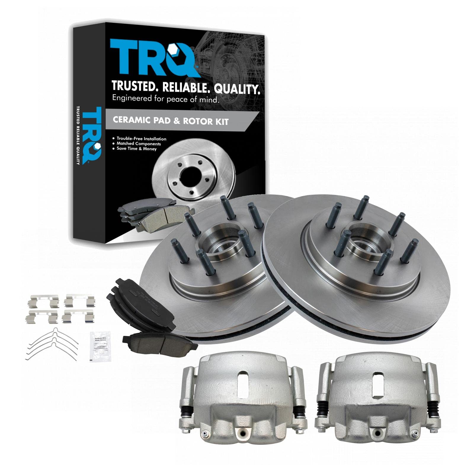 TRQ Front Brake Pad & Rotor Kit - Ceramic Vented Brake Pads & Rotors - Compatible with 2005-2008 Ford F-150 & 2006-2008 Lincoln Mark LT - Perfect for Daily Driving, Towing & Off-Road Use